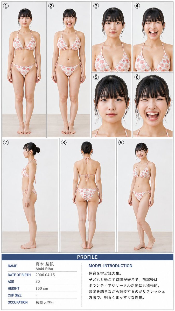 kuroganehigh's tweet photo. NAME
真木梨帆 Maki Riho
AGE
20
OCCUPATION
短期大学生

MODEL INTRODUCTION
���育を学ぶ短大生。 子どもと過ごす時間が好きで、放課後は ボランティアやサークル活動にも積極的。 音楽を聴きながら散歩するのがリフレッシュ 方法で、明るくまっすぐな性格。
#モデル
#水着
#水着モデル
#カメラ https://t.co/vf2aHQMYM8