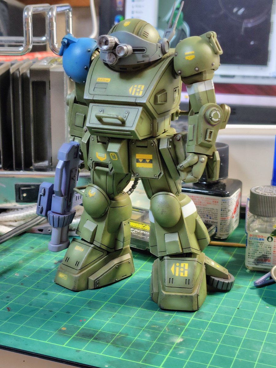 halk922's tweet photo. ガイアノーツ1/24マーシィドッグ⑦
クリアーでコートしたあと、徐々に汚しを重ねています。色はこのままなので、ほぼ完成に近いですね。
#ガイアノーツ 
#マーシィドッグ
#ボトムズ総模演2026 https://t.co/J72gZiqA5L