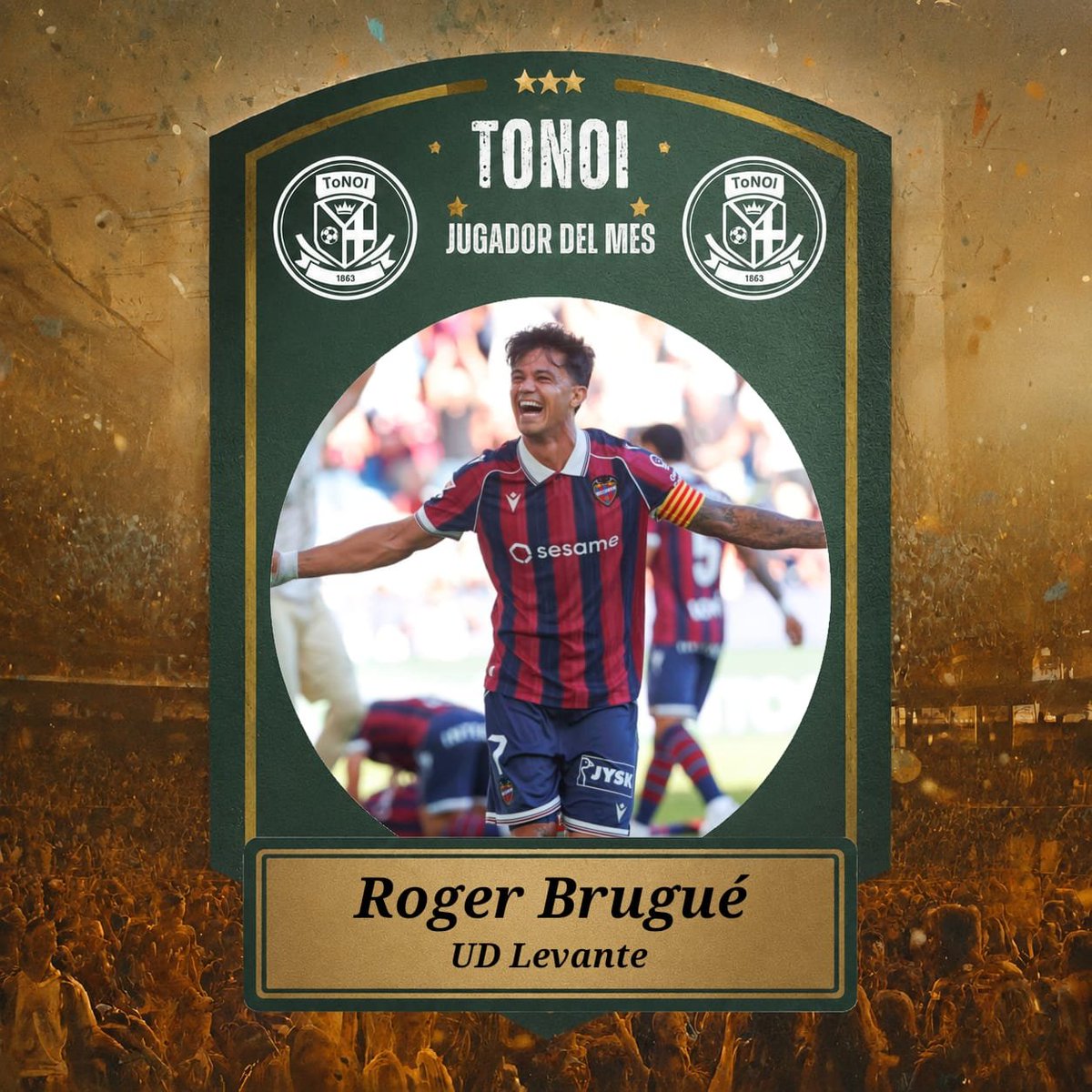ToNOI_oficial's tweet photo. 🚨 ROGER BRUGUÉ SE CONVIERTE EN EL JUGADOR DEL MES DEL #ToNOI
🏆 El capitán levantinista se lleva el honor de ser el mejor jugador de agosto después de anotar un doblete ante el Betis que hizo a los granotas campeones del mundo por primera vez en la historia https://t.co/efjalChNmE