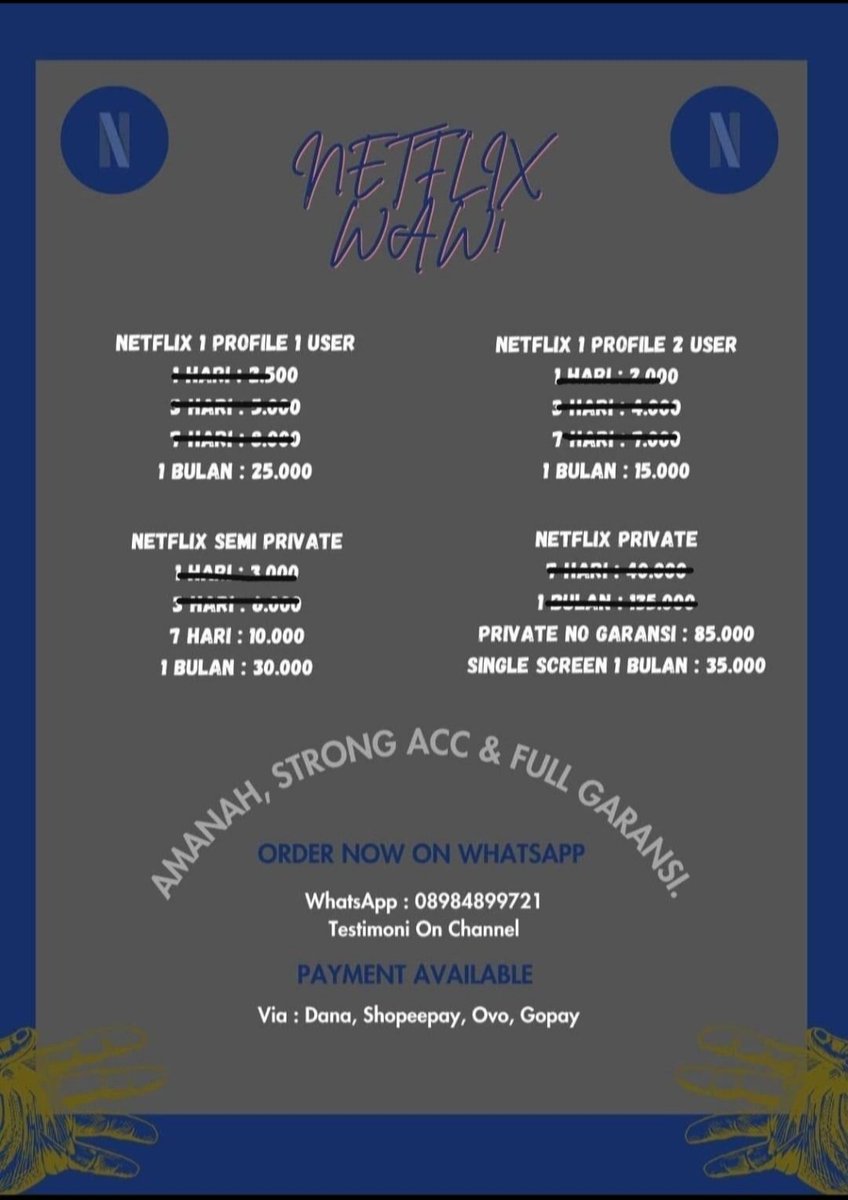 nanamansnw's tweet photo. @alluneed__ ready all durasi langsung copas setelah pay, order dan tanya tanya bisa ke WhatsApp di pin
PROMO NETFLIX PRIVATE FULLGAR 105K https://t.co/7BnNQzZ9AX