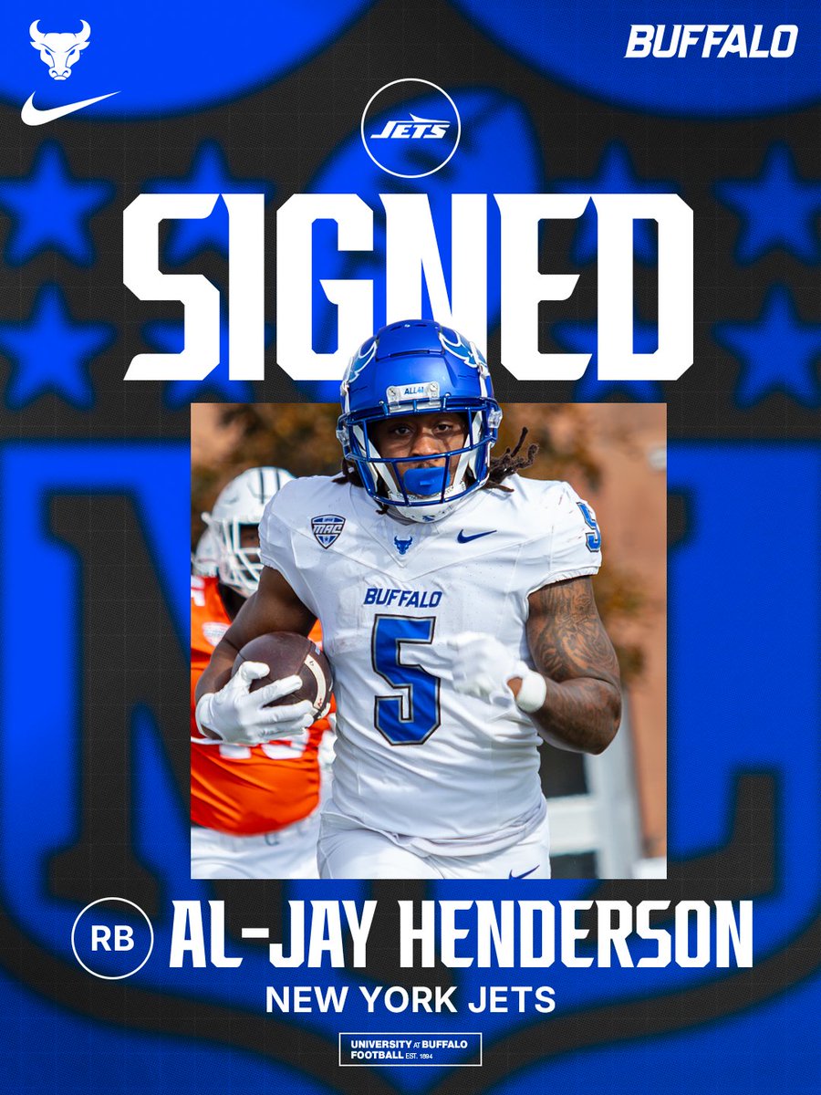 UBuffaloFB's tweet photo. Congratulations to @aljayhenderson_ on signing with the @nyjets!
#ForeverABull https://t.co/jme36gxW5Z