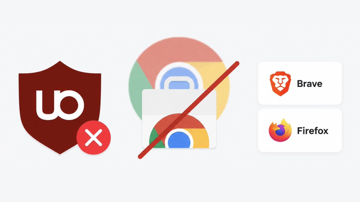 midudev's tweet photo. ¡Google retira uBlock Origin de la Chrome Web Store!
Todavía puedes usar la versión Lite pero no es lo mismo.

Mis recomendaciones
✓ Pásate a Brave, con bloqueador integrado
✓ Usa Firefox, donde sigue funcionando https://t.co/u6b3nX2Xty