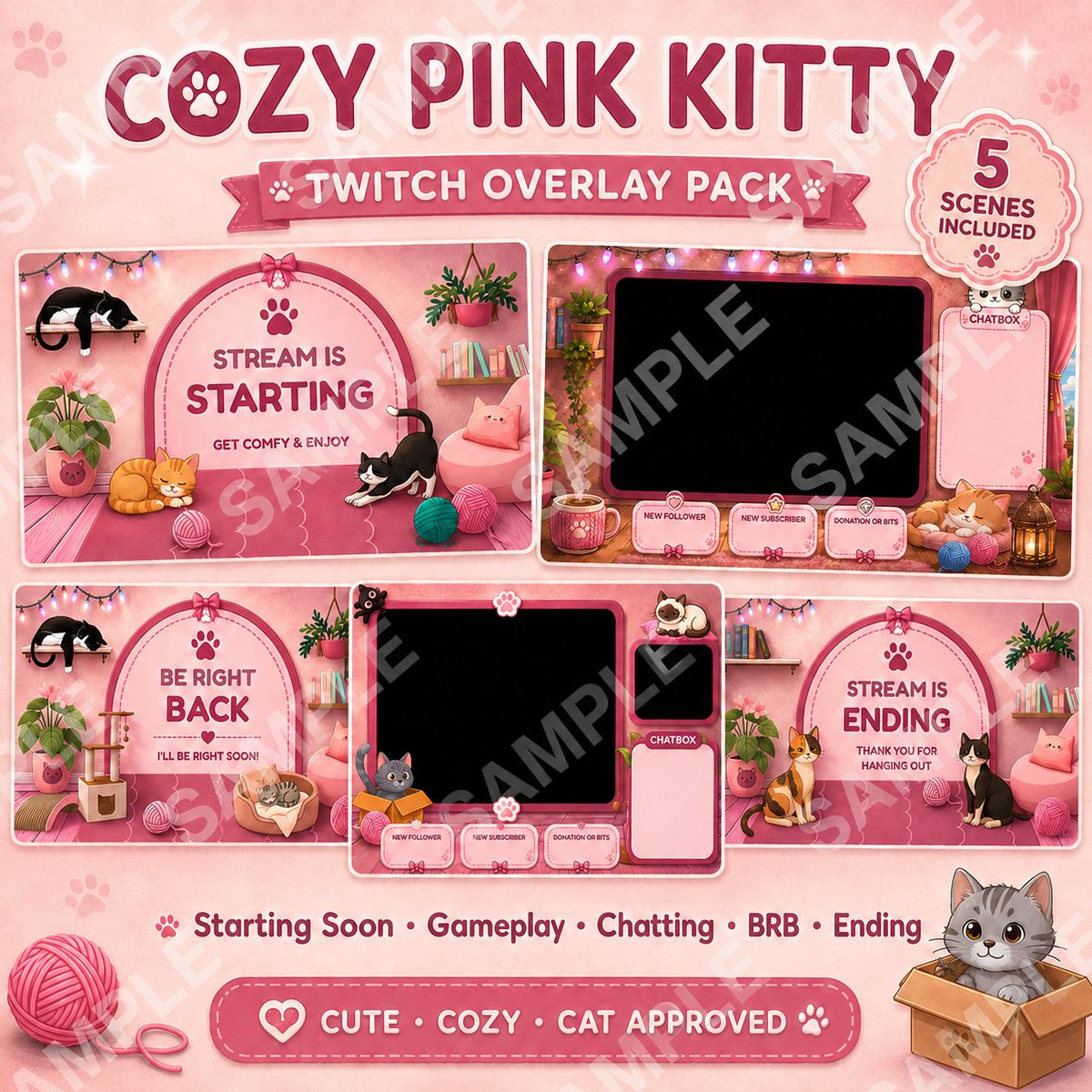 cazzidygamingch's tweet photo. 🐾 NEW on Ko-fi! 🎀
 Cozy Pink Kitty Twitch Overlay Pack - 5 cute pastel cat-themed stream scenes for VTubers &amp; streamers! 💗PNG • 1920×1080 • OBS/Streamlabs ready ✨
GET IT HERE ->🔗https://t.co/kARf3WRO32

#TwitchOverlay #StreamOverlay  #OBS #KoFiShop #Kawaii #CatTheme https://t.co/jGfoSHx3bu