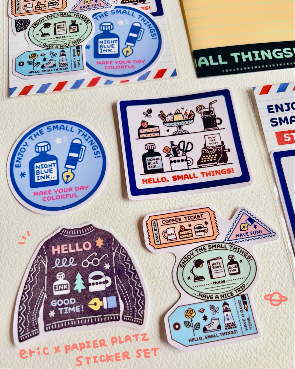 em_smallthings's tweet photo. 【出展のお知らせ】

今週末開催の『紙博 in 東京 vol.13』に出展します📝

紙博に向けてパピアプラッツさんと制作したステッカーセットやミシン目入りペーパー、クリアホルダーが新作で登場します🔖 https://t.co/0YudGYW9sR