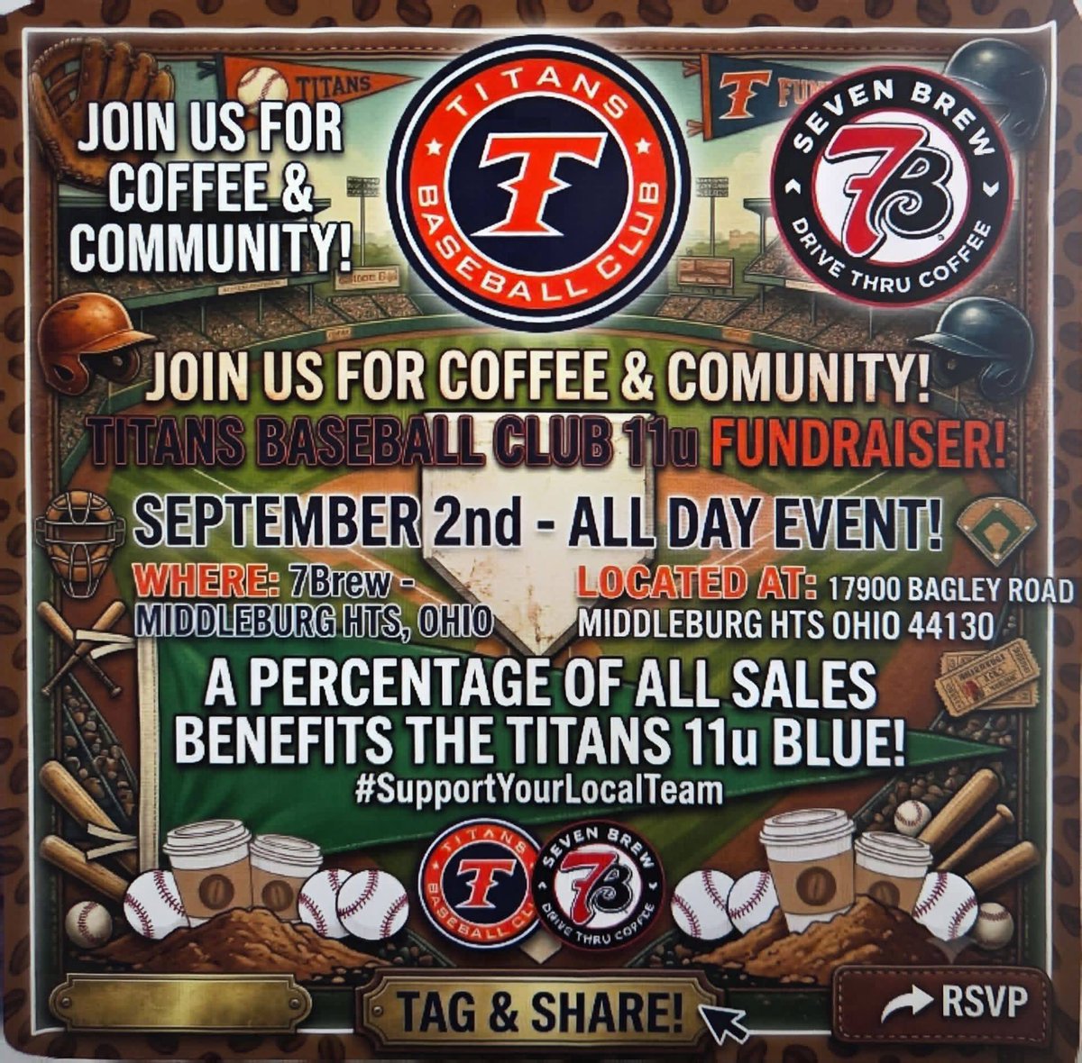 mr_sdiddy's tweet photo. Coffee for you... Baseball for the boys… Everybody wins!  Stop by 7Brew tomorrow and support TBC 11U Blue!!

☕⚾ https://t.co/FINRRRGGd6