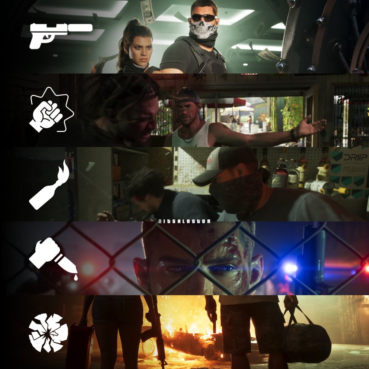 ItsAlastor's tweet photo. No GTA 6 o perfil criminal terá 5 estados diferentes de acordo com a jogabilidade do player: 

- Profissional;
- Agressivo;
- Violento;
- Psicopata;
- Sem volta.

O quinto estado quebra seu perfil criminal permanentemente naquele save. 
#GTAVI https://t.co/x0wGqBKa4M