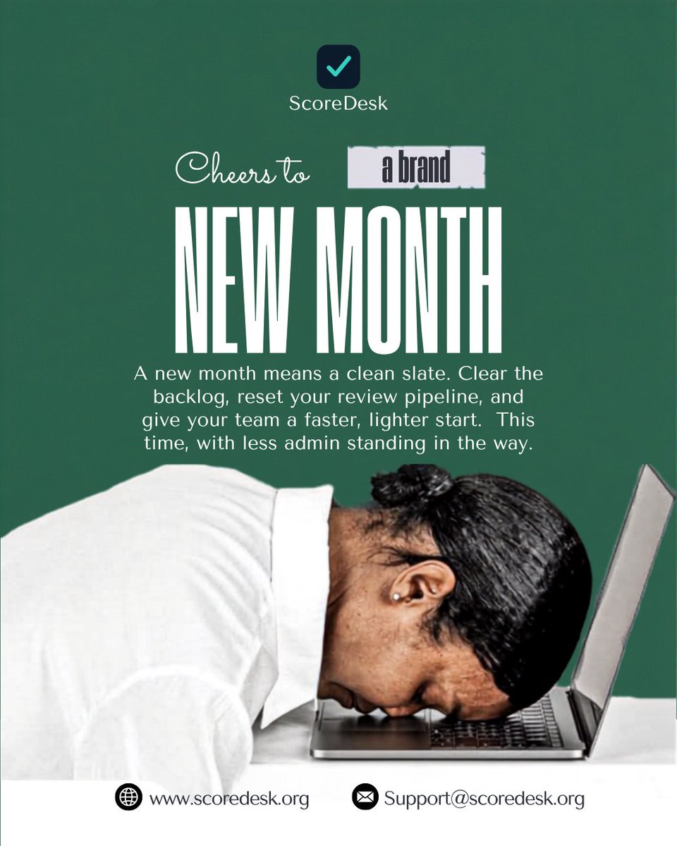 Score_desk's tweet photo. Happy New Month 🎉

If last month's review backlog followed you into this one, let this be the reset. Clear it out, streamline the pipeline, and give your team room to actually focus on evaluating, not just catching up.

Visit https://t.co/hPAhBBHiDD to get started https://t.co/K7OZTBuJ38