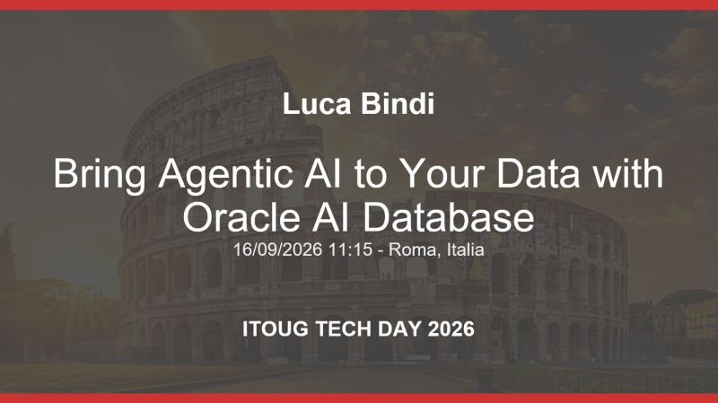 IT_OUG's tweet photo. Siamo lieti di presentarvi Luca Bindi – Oracle, che ci accompagnerà alla scoperta di come portare l’Agentic AI direttamente ai dati.
Per i dettagli:
https://t.co/vAMZJPFYwz

Per iscriversi gratuitamente:
https://t.co/8cbCXTimla https://t.co/okzethjRfk