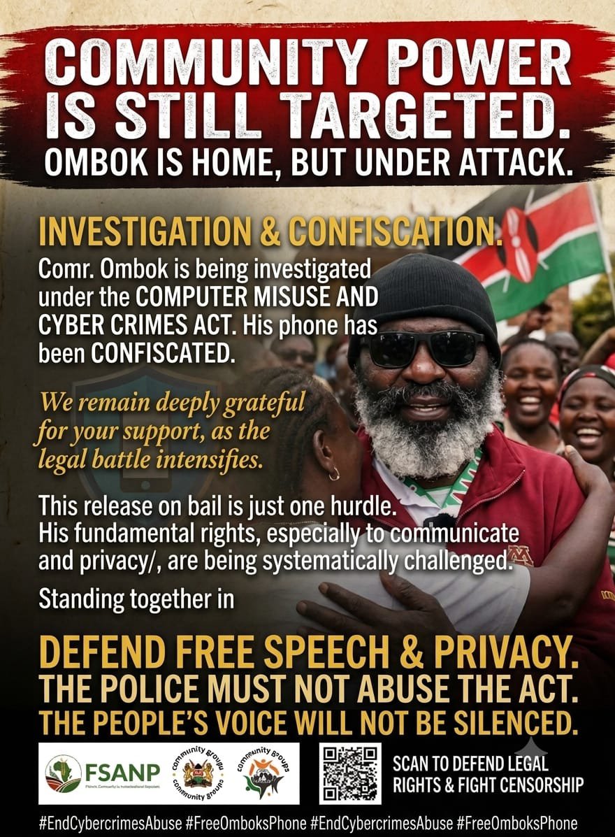 SiayaNoNuclear's tweet photo. FSANP official Otieno Ombok has been accused under the draconian Computer Misuse and Cyber Crimes Act and released on police bail to be charged on September 22nd 2026. His phone has been confiscated. @nuclearkenya @KenyasOmbudsman @HakiKNCHR @thekhrc @AmnestyKenya https://t.co/pHRNaEEiXm