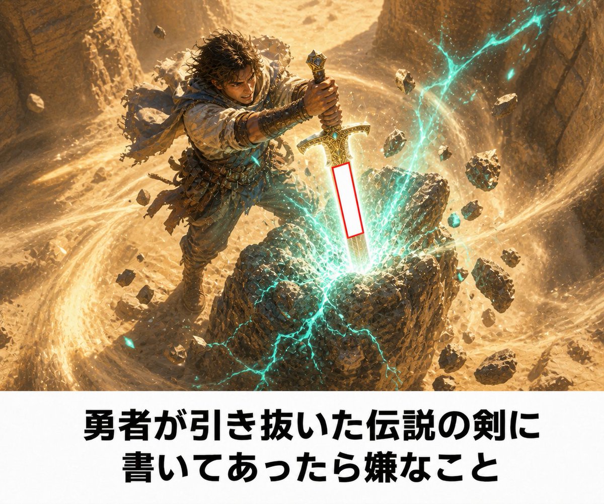 Ogiribot's tweet photo. 【お題】
引き抜いた剣に書いてあったら嫌なこと

おもしろい回答にはいいねしてね✊ https://t.co/5yIIfyBUJ6