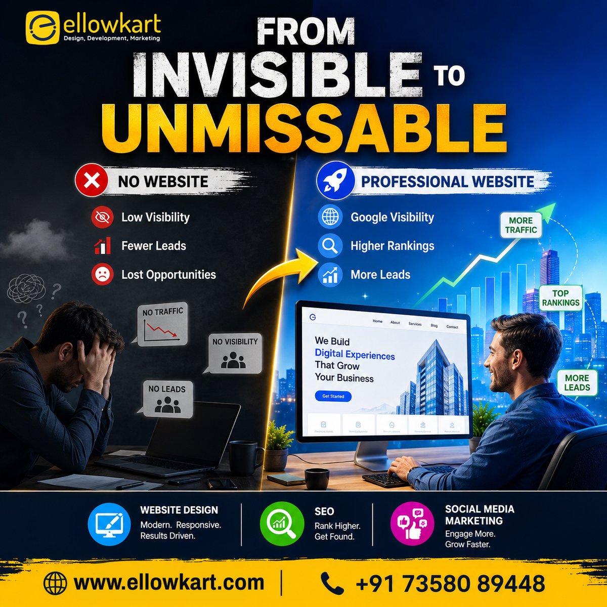 ellowkart's tweet photo. From Invisible to Unmissable!

Build a professional website
Get found on Google
Generate more leads

Website Design | SEO | Social Media Marketing
https://t.co/HbrU6VMbl9
+91 73580 89448
https://t.co/fL6qnASYhR

#Ellowkart #DigitalMarketing #WebsiteDesign #WebDevelopment #SEO https://t.co/O9PUaMJeqq