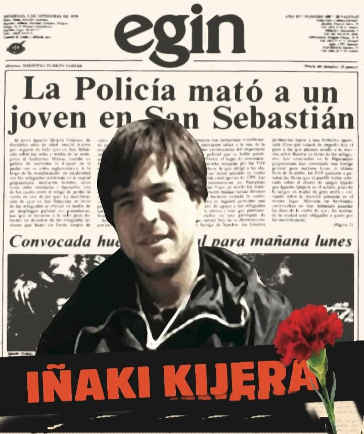 outsidersesp's tweet photo. El 1 de septiembre de 1979, la policía española abrió fuego durante una manifestación en apoyo a los refugiados, causando la muerte de Iñaki Kijera Zelarain, vecino de San Sebastián. 

Quienes intentaron socorrerlo fueron brutalmente agredidos. 

Poco después, el gobierno francés negó el estatus de refugiado político a los vascos e inició contra ellos una campaña de guerra sucia.