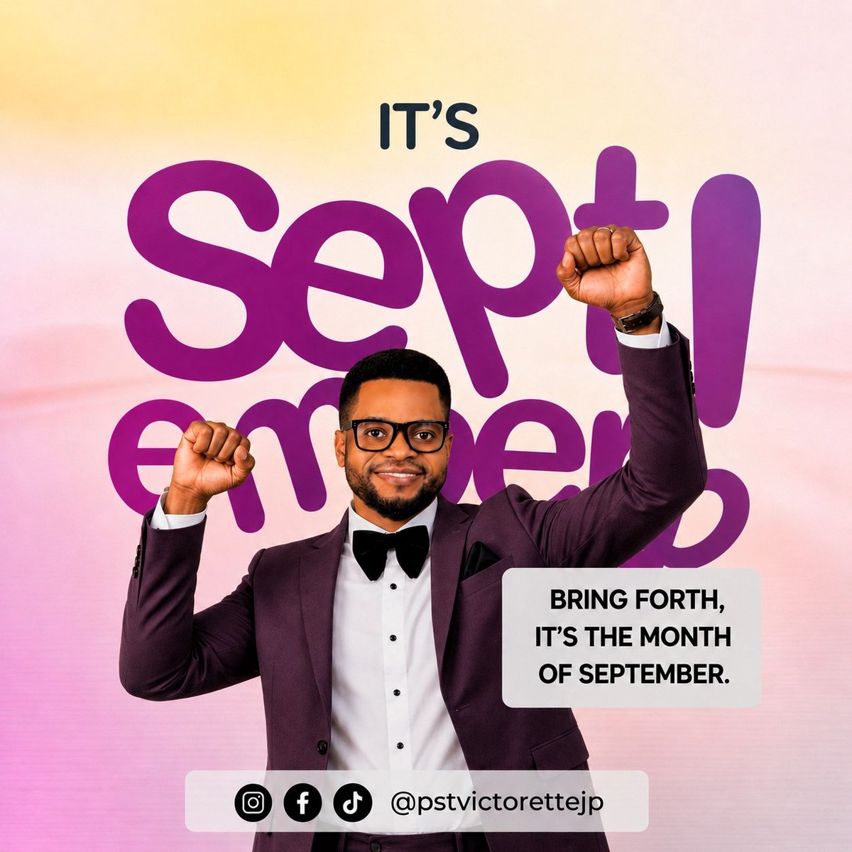PstVictorEtte's tweet photo. September will not pass you by without a testimony!

You will have reasons to rejoice, celebrate and give God all the glory.

In Jesus’ mighty name, Amen!

#September2026
#BringForthTestimonies
#Royalpriesthood
#PstVictorEtte https://t.co/NpUkoN6MKi
