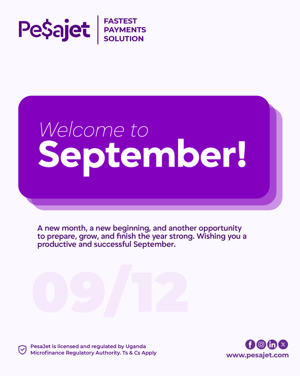 pesajet's tweet photo. Welcome to September! New month, new opportunities to grow. Wishing you a productive one ahead 💜 — Team PesaJet https://t.co/3LKLSmSr7E