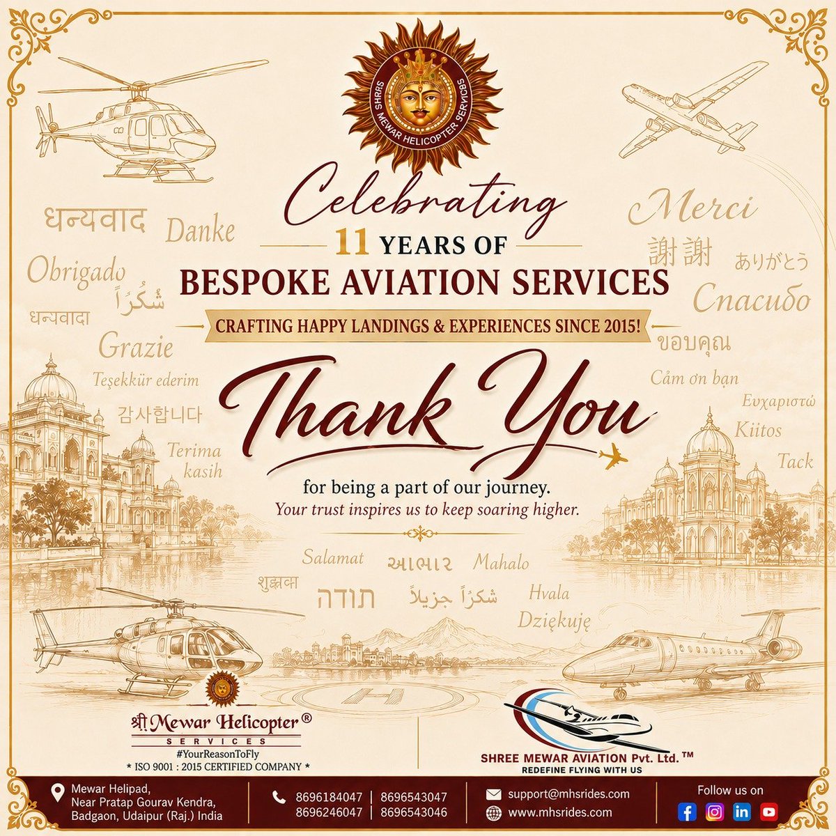 mewarhelicopter's tweet photo. 11 years of dreams taking flight, unforgettable journeys, cherished memories, and countless happy landings & experiences.
Our heartfelt gratitude to every guest, partner, team member, and well-wisher who has been a part of this incredible journey. πβ¨
#11years #mhsanniversary https://t.co/gsqIjdaq8h