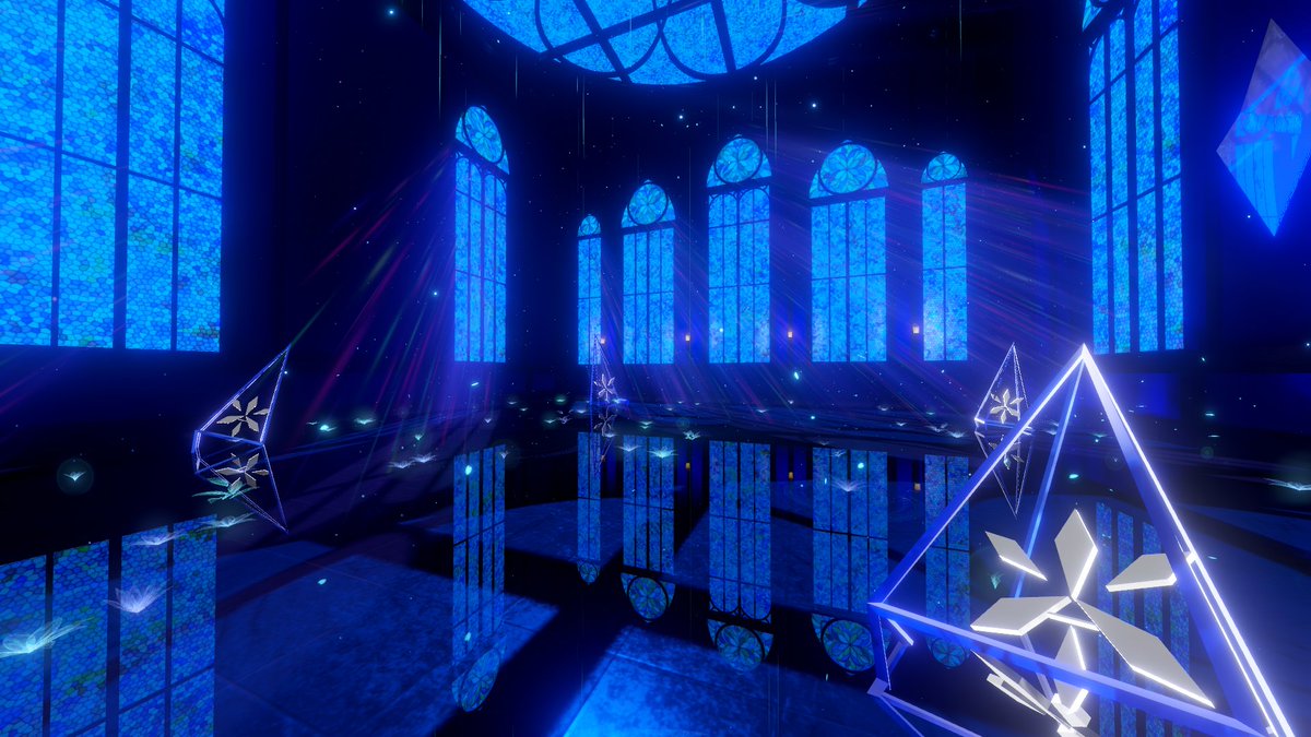 lagsanVRchat's tweet photo. 新ワールド 『Azure』を公開しました！  

青く輝くステンドグラスと幻想的な光に包まれた夜の聖堂。
少人数でゆったりと過ごせる小さな幻想世界です
https://t.co/ShjS8O4VLM

#VRChat #VRChat_world紹介 #VRChatワールド紹介 https://t.co/4hvgacoAuH