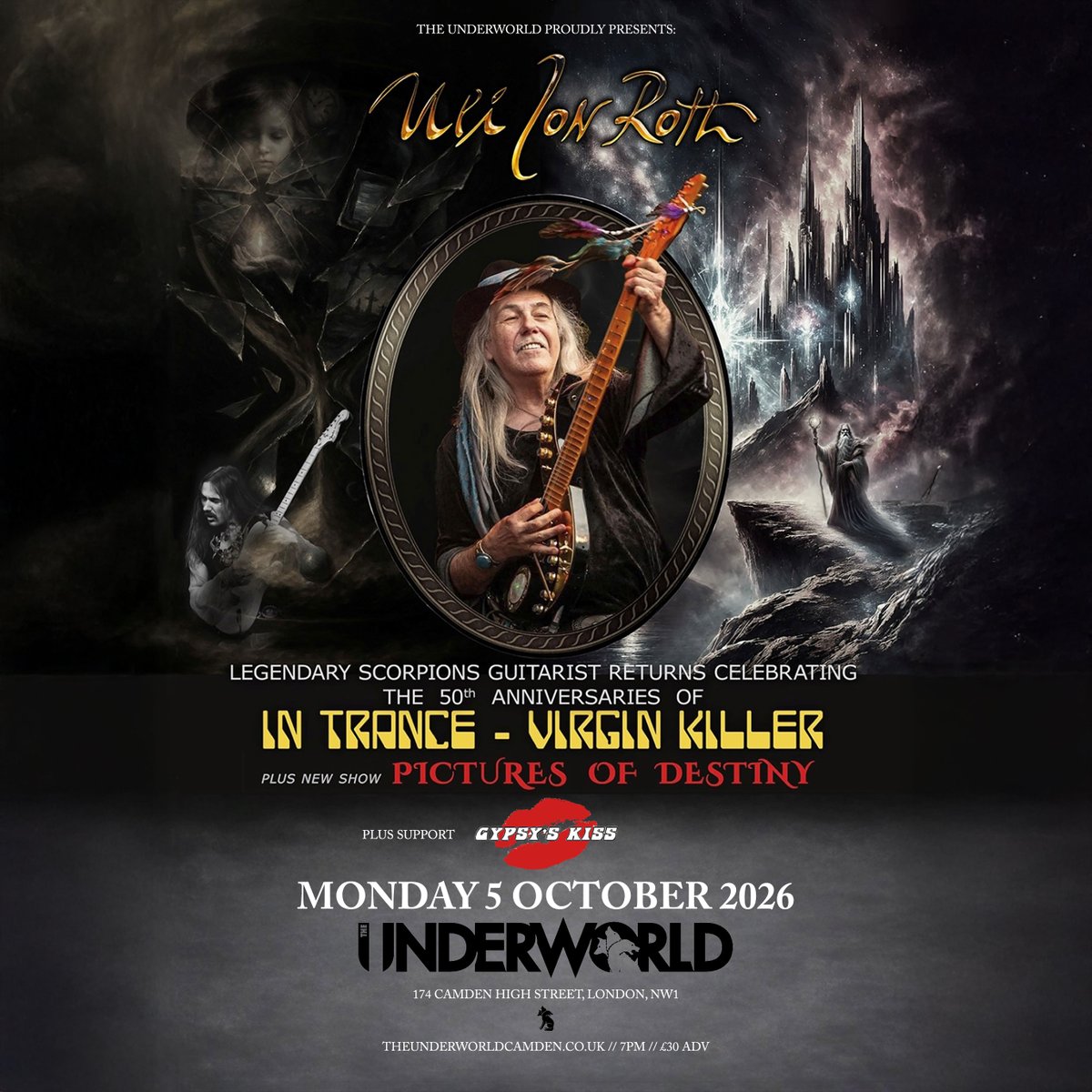 TheUnderworld's tweet photo. Support Added! 🎸 London classic rockers Gypsy’s Kiss, plucked from the very top of the Iron Maiden family tree, are now set to join guitar legend and rock visionary @UliJonRoth1, live at @TheUnderworld, Mon 5 Oct.

🎟️ https://t.co/rHdrC5VScF

🎶 https://t.co/ZSB81DTe0o https://t.co/xVw4VA8cE6