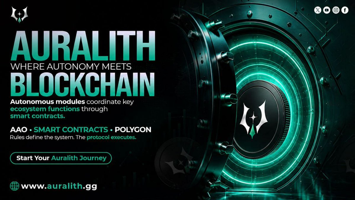 Auralith_gg's tweet photo. ⚡️AURALITH: POWERING THE AUTONOMOUS BLOCKCHAIN ERA

The future isn’t just decentralized, it’s autonomous. ⚡️

👉 Rules define the system.
⚙️ Smart contracts enforce the rules.
🌐 Autonomous modules make the ecosystem move.

This is more than blockchain technology, it’s a step toward self-governing digital ecosystems where trust is built into the code.

🌐 The next era of Web3 is being built.

Are you ready to be part of it?

🔥 Start Your Auralith Journey

🔎Explore the ecosystem: https://t.co/sVw0oXqvhZ 
💬 Join the Community & Shape the Future: https://t.co/gj9rncfOQ2 
📷 Follow Auralith & Stay in the Loop: https://t.co/Lvo60NLYUq

#Auralith #Blockchain #Web3 #SmartContracts #Polygon #AAO #DeFi #Crypto #AutonomousEcosystem #FutureOfWeb3