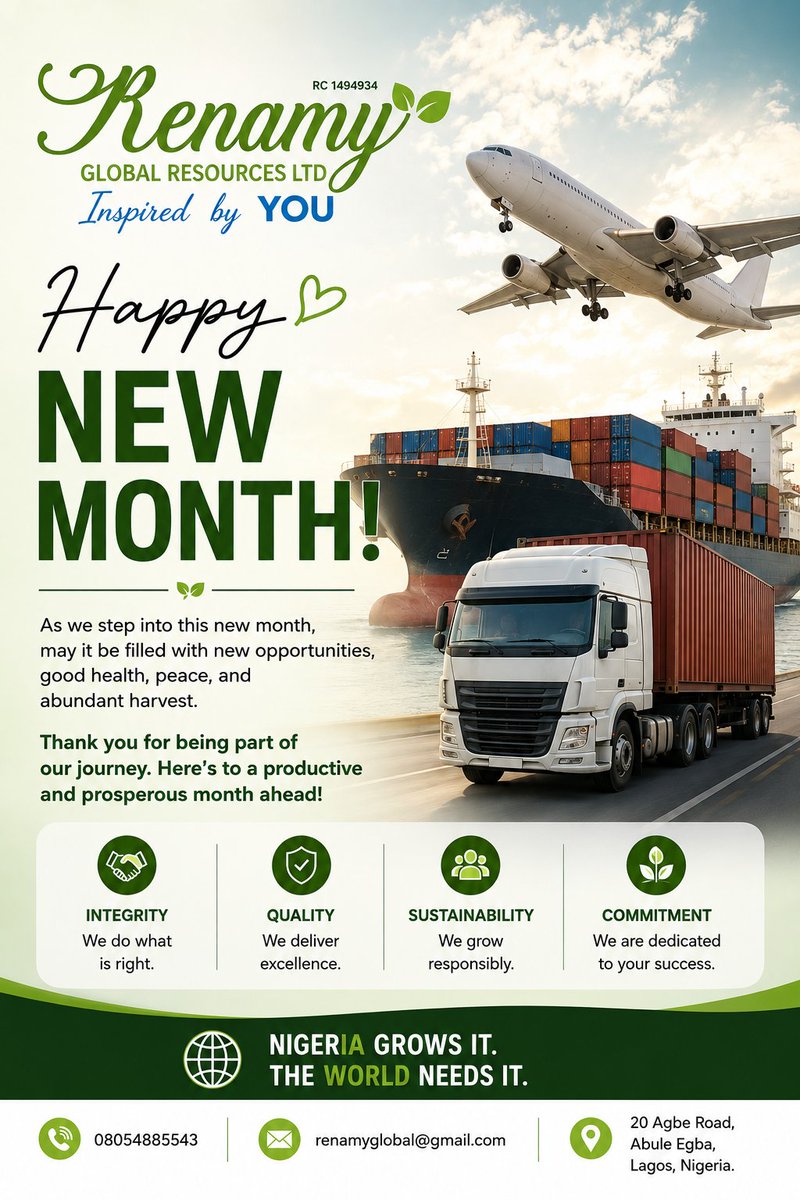 renamyglobal1's tweet photo. Happy new month from Renamy Global Resources! 🌱✨ May this month bring fresh opportunities, fruitful partnerships, and greater success. Here’s to growth and abundance! 🤝🏽📈 https://t.co/Y2xza0AXNN
