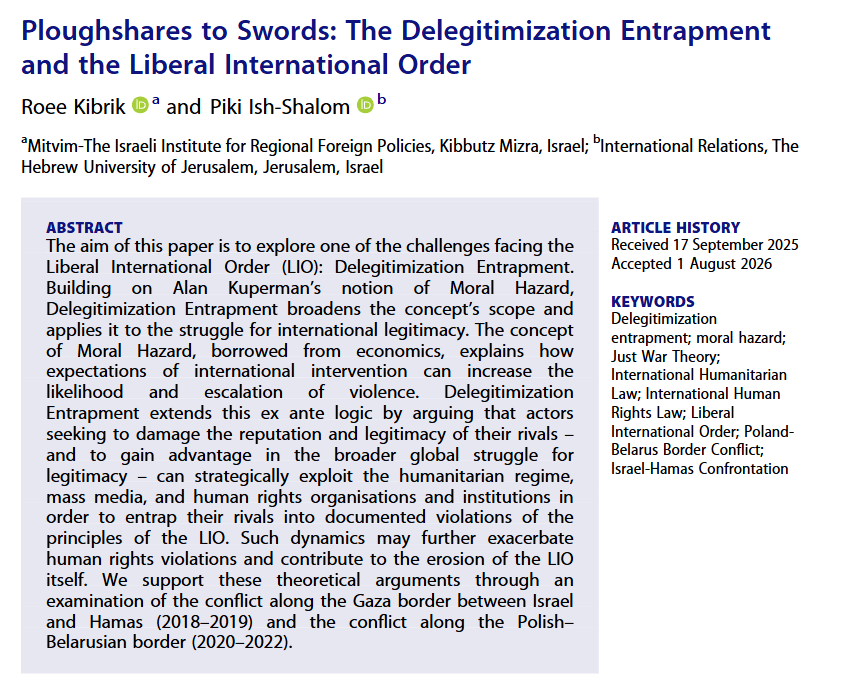 GloblSociety's tweet photo. 🚨New #OnlineFirst article out with Global Society!🚨
"Ploughshares to Swords: The Delegitimization Entrapment and the Liberal International Order" by @SergioKkibrik and Piki Ish-Shalom is #OpenAccess so do follow the link below and give it a read!👇 https://t.co/Ipa2rCWQnL