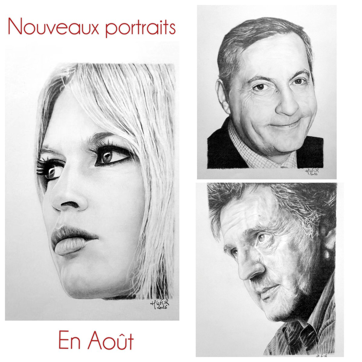 HerveLeFur's tweet photo. Brigitte Bardot, Michel Serrault, Daniel Auteuil dessinés aux crayons graphite sur feuilles Bristol. https://t.co/PaHtZedu2D