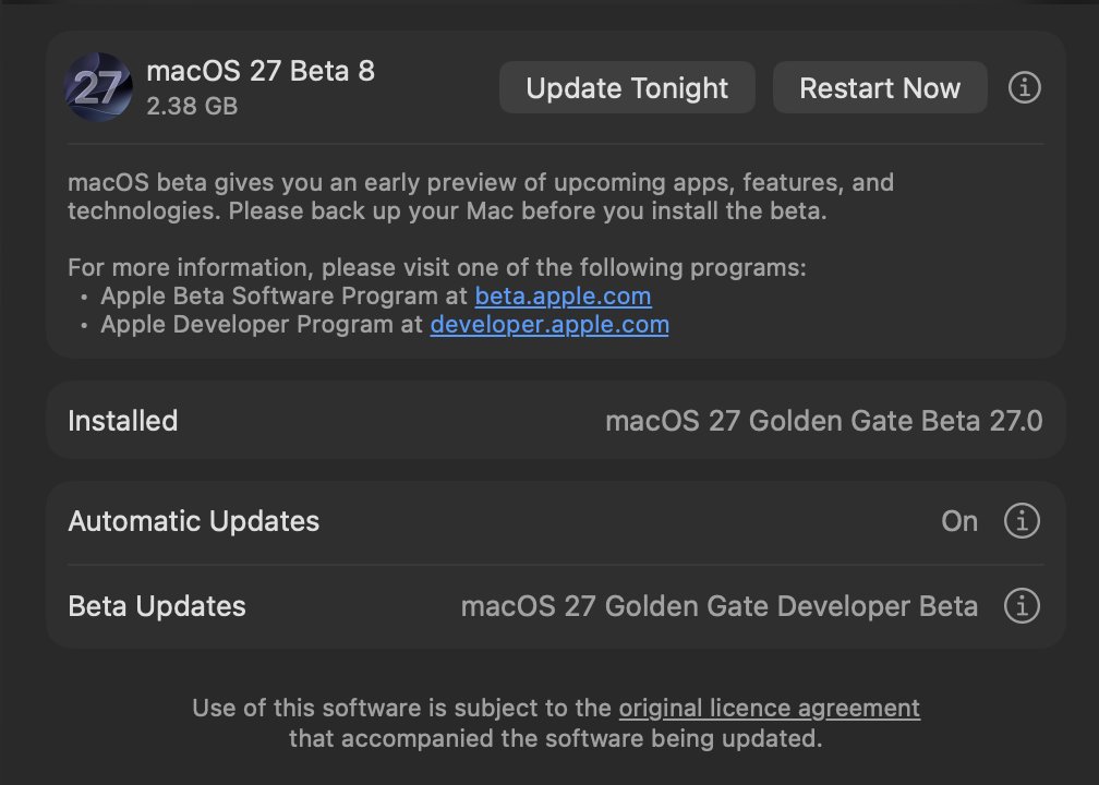 prabakaranmsamy's tweet photo. macOS 27 Beta 8 out now!
#macOS #BetaOS #Apple #GoldenGate
https://t.co/ecCpZkX1b0 https://t.co/MykThOvRup