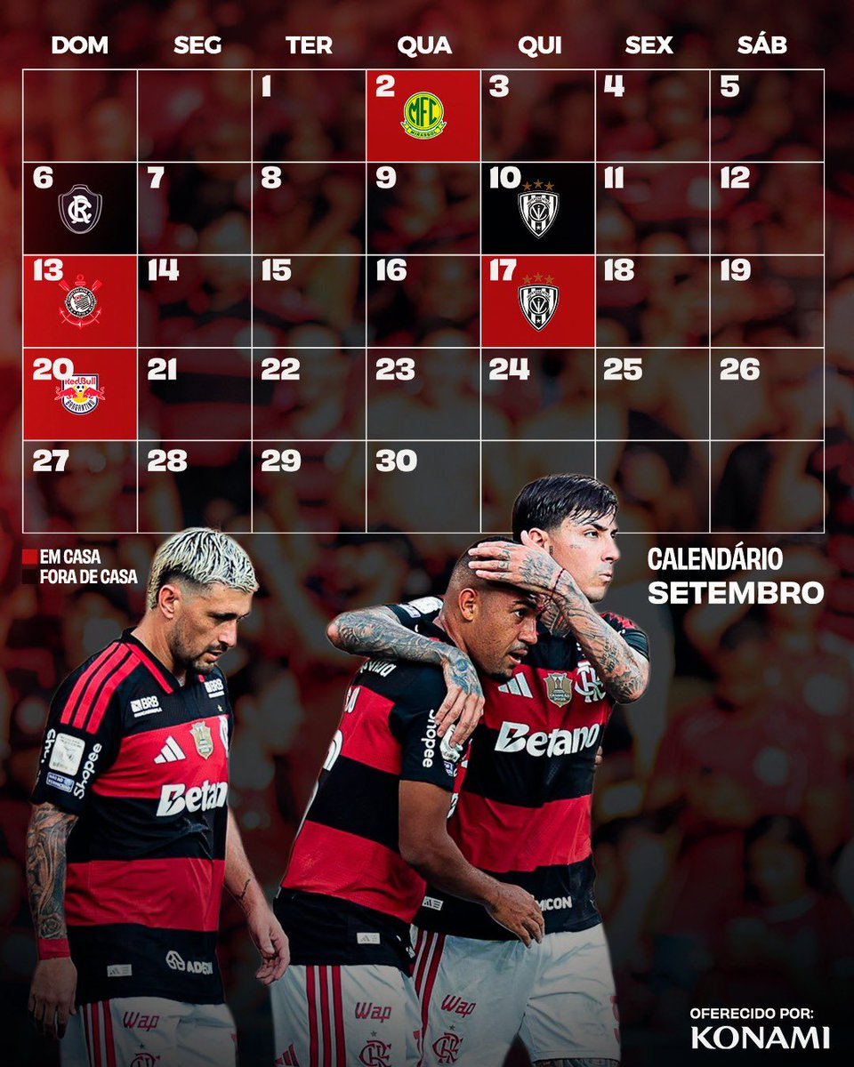 Flamengo's tweet photo. Setembro chegou e, com ele, o ADM trouxe os jogos do mês pra você, nação! 

Já anota na agenda! 📅 https://t.co/VLnOmOG9Qt