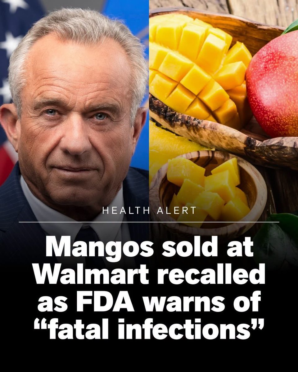 JerryWillResist's tweet photo. Federal regulators announced  hundreds of boxes of mangoes sold at Walmart are being recalled over salmonella contamination. 302 boxes of Martina-brand mangoes were recalled by Panorama Produce according to the (FDA). Like I said, “ This administration will be the death of us “ https://t.co/A0vzk7yy8D