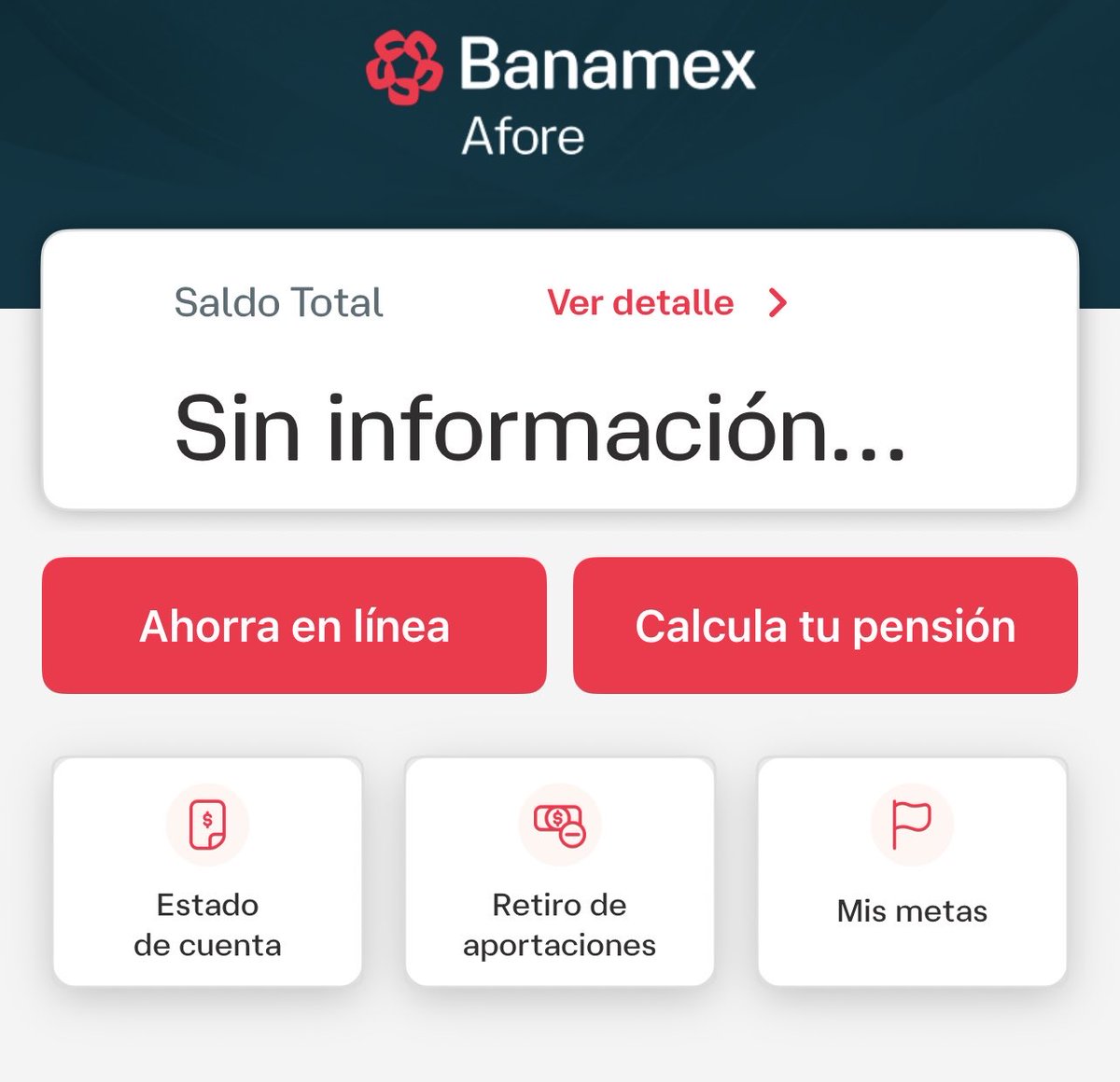 letsflydi's tweet photo. @banamex intento consultar mi saldo del afore y me salen estos mensajes tanto desde la app de afore Banamex como desde mi app de Banamex normal, que pasa o que significa? Hay problemas con la app o porque sale como “sin información” y en “ceros” con ese msj de MC900 https://t.co/dCQy22Z1nT