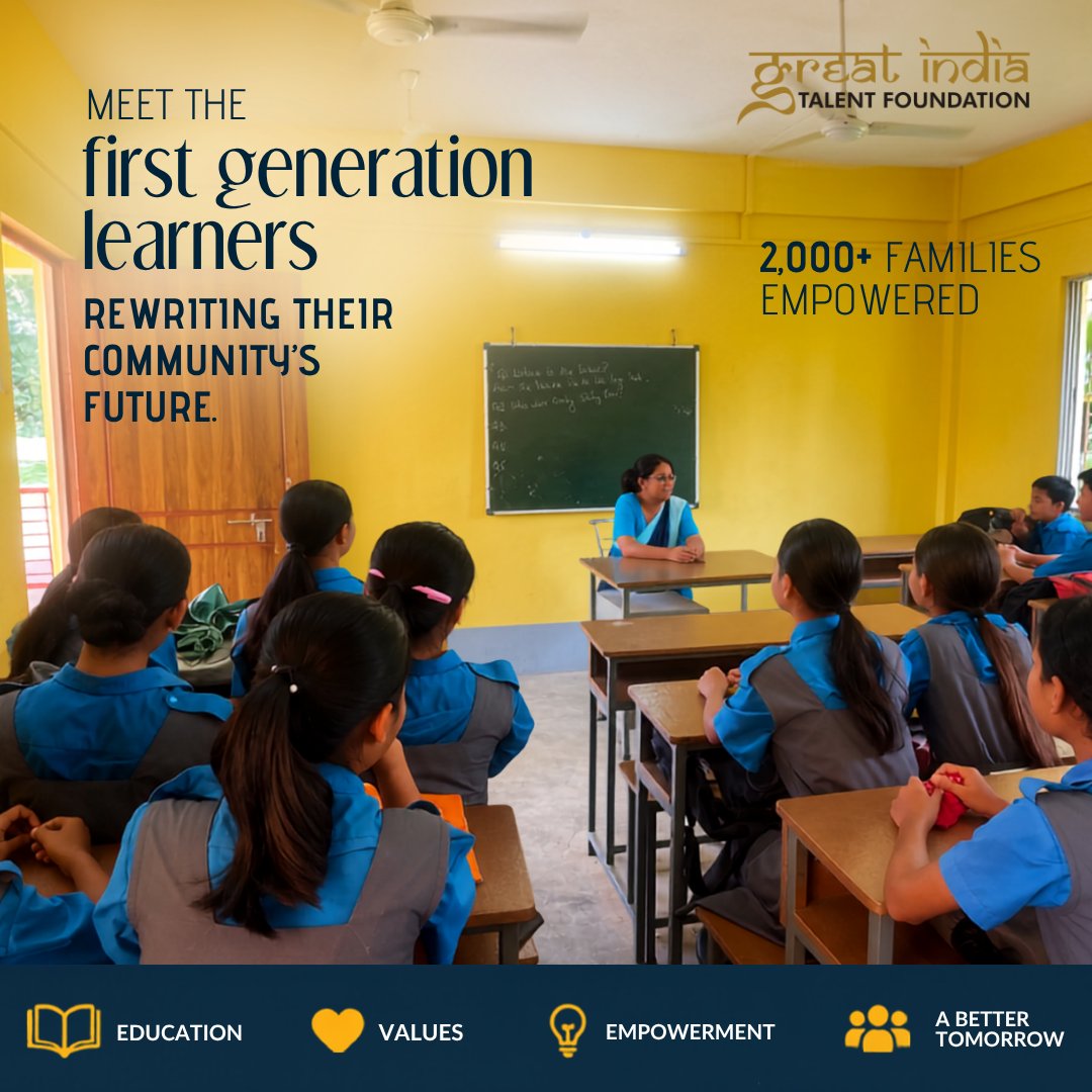 GITFOFFICIAL's tweet photo. For a first-generation learner, going to school can mean being the first in the family to read a book, write a sentence, solve a problem, or imagine a future shaped by education. 📚✨

At Great India Talent Foundation, we work to make that first step possible. https://t.co/8iCwSYXhEc