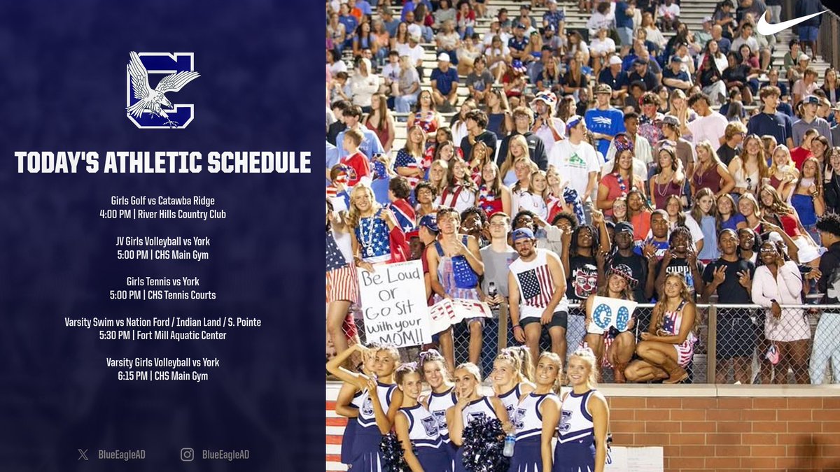 BlueEagleAD's tweet photo. Blue Eagle Athletics is busy today with Girls Golf, Girls JV/Varsity Volleyball, Girls Tennis & Swim competitions. Come support our athletes! #CloverAthletics #WeAreClover #TheCloverWay https://t.co/UjW4Zyive4