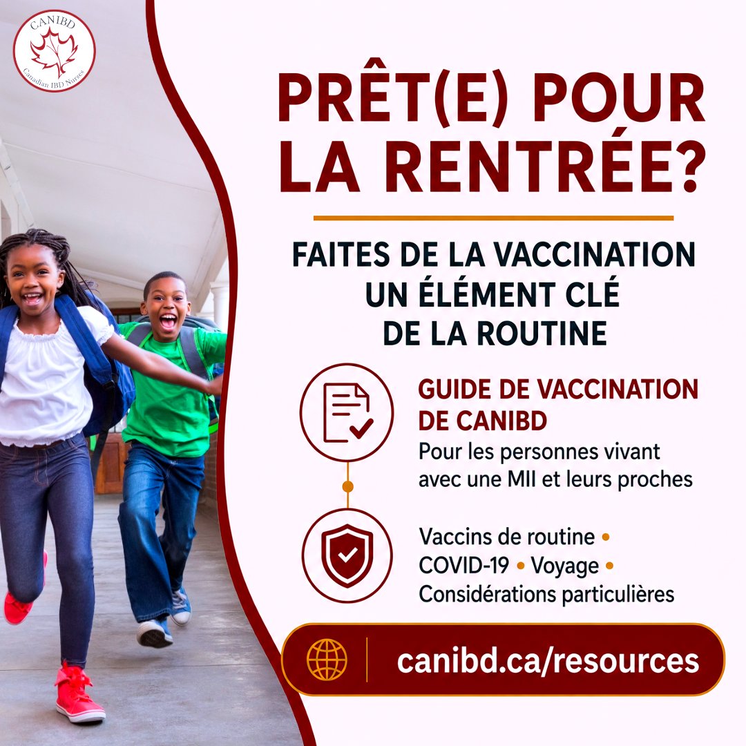 CANIBD's tweet photo. La rentrée est un bon moment pour faire le point sur la vaccination. Le Guide de vaccination de CANIBD offre des recommandations pratiques pour les personnes vivant avec une MII.  

Consultez nos ressources : https://t.co/l921b78htR  

#CANIBD #MII #Vaccination https://t.co/kHL9shpe02