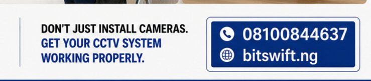 BitswiftNG's tweet photo. Don't just install cameras.
Get your CCTV system working properly.
Bitswift — Installation. Setup. Maintenance. Support.
📞 08100844637
🌐 https://t.co/BQc9WaQ2mC
#Bitswift #CCTV #CCTVServices #OfficeSecurity #SecuritySystems #CCTVInstallation #IPCamera #AnalogCCTV #CCTV https://t.co/o5zBYIR7Z4