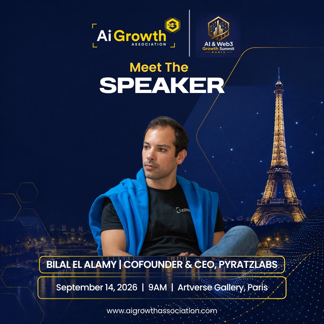 AiGrowthSummit's tweet photo. ✨ Speaker Announcement

We’re excited to welcome Bilal El Alamy, entrepreneur, investor, and Co-Founder &amp; CEO of PyratzLabs, to the AI &amp; Web3 Growth Summit Paris 2026.

📍 Paris | September 14, 2026
🎟️ Register: https://t.co/jW7n7U033W

#AIWeb3GrowthSummit #AI #Web3 #Innovation https://t.co/IH0Y3f8hp3