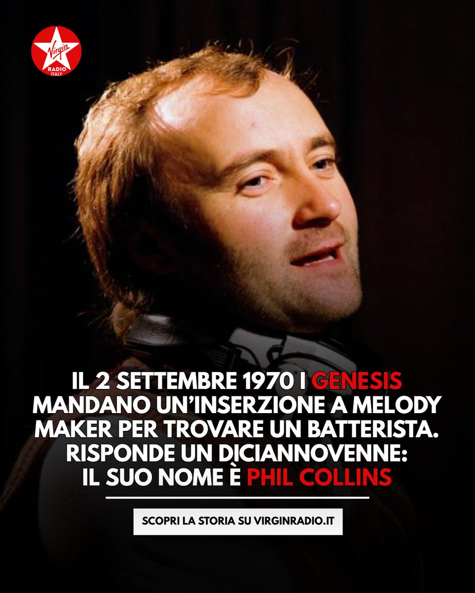 VirginRadioIT's tweet photo. 2 settembre 1970
Una band sconosciuta chiamata @genesis_band manda un’inserzione al magazine Melody Maker per trovare un batterista. All’annuncio risponde un diciannovenne: il suo nome è @PhilCollinsFeed🔴https://t.co/jY3N7LPyeJ

#Genesis #PhilCollins #StayRock #VirginRadio https://t.co/wgT4HrUojv