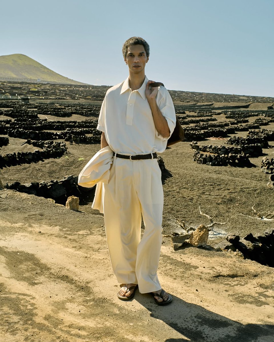 _gebarrett's tweet photo. SS26 | Filip wears the Lemmer Shirt in Chalk, the Pull Pant in Antique White, The Ferro Jacket in Antique White, and the Plaited Belt in Black. | https://t.co/83hgrLgQN0
