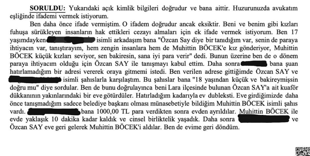 doganburak29's tweet photo. SON DAKİKA!
MUHİTTİN BÖCEK DOSYASINDA 3 ÇARPICI İFADE: İŞ, PARA VE KONUT KARŞILIĞI FUHUŞ İDDİASI

Muhittin Böcek hakkında yürütülen soruşturma dosyasına giren 3 ayrı ifade, fuhuş organizasyonu yapıldığı, kadınlara para, belediyede iş ve konut imkânı sağlandığı iddialarını gündeme getirdi. İfadelerden birinde, beyan sahibinin 17 yaşındayken Böcek’le para karşılığında cinsel ilişkiye girdiği öne sürülürken, bir başka ifadede belediyede işe alınma vaadi karşılığında cinsel birliktelik şartı ileri sürüldüğü iddia edildi.

Soruşturma dosyasında yer alan ifadelerde, bazı kişilerin kadınlarla irtibata geçerek onları Muhittin Böcek ve başka kişilere yönlendirdiği, buluşmaların Antalya’nın Konyaaltı ve Lara ilçelerindeki evlerde gerçekleştirildiği ileri sürüldü.

17 YAŞINDA OLDUĞUNU BEYAN ETTİ

Dosyadaki ifadelerden birinde kadın, daha önce verdiği ifadenin doğru ancak eksik olduğunu belirterek, kendisini ve başka kadınları fuhşa sürüklediğini iddia ettiği kişiler hakkında ek beyanda bulundu.

Beyan sahibi, 17 yaşındayken bir arkadaşının kendisini Özcan Say isimli kişiyle tanıştırmak istediğini belirterek, arkadaşının Say’ın “zengin insanlara ve Muhittin Böcek’e kız gönderdiğini” söylediğini öne sürdü.

Paraya ihtiyacı olduğu için teklifi kabul ettiğini anlatan kadın, verilen adrese gittiğinde kendisine “18 yaşından küçük ve bakire” olup olmadığının sorulduğunu iddia etti.

Kadın, daha sonra Lara’daki bir eve götürüldüğünü ve burada daha önce şahsen tanımadığı Muhittin Böcek’le karşılaştığını ileri sürdü. Beyanında, aracı konumundaki kişilerin kendisine 1000 lira verdikten sonra evden ayrıldığını, Böcek’le yaklaşık 10 dakika yalnız kaldığını ve cinsel birliktelik yaşadığını öne sürdü.

“BELEDİYEDE İŞE ALALIM” İDDİASI

Dosyadaki bir diğer ifadede ise bir kadın, günlük işlerde çalıştığı dönemde kendisine belediyede iş imkânı sağlanacağının söylendiğini ancak bunun karşılığında Muhittin Böcek’le cinsel birliktelik yaşamasının istendiğini iddia etti.

Teklifi önce reddettiğini anlatan kadın, kendisine “Aklını kullan, zaten yaşlı, ayda bir ancak çağırır, sonra sırtın yere gelmez” şeklinde sözler söylendiğini öne sürdü.

Maddi sıkıntı yaşadığı için teklifi kabul etmek zorunda kaldığını savunan kadın, Eylül 2021’de Böcek’in Boğaçayı mevkisindeki bir sitede bulunan evine götürüldüğünü ve burada Böcek’le cinsel birliktelik yaşadığını iddia etti.

Kadının ifadesine göre, görüşmenin ardından Konyaaltı’ndaki Grida City isimli otele yerleştirildiği ve otel masraflarının Böcek tarafından aracı vasıtasıyla karşılandığı ileri sürüldü.

Beyan sahibi daha sonra Konyaaltı’nda kiralık bir eve geçtiğini, yaklaşık bir yıl boyunca evin kirasının Muhittin Böcek tarafından ödendiğini ve bu dönemde Böcek’le yaklaşık 7-8 kez cinsel birliktelik yaşadığını öne sürdü.

Kadın ayrıca Böcek’in kendisinden başka kadınları da getirmesini istediğini iddia ederek, bir görüşmede kendisine “Kız arkadaşım varsa getir grup yapalım” şeklinde talepte bulunulduğunu öne sürdü.

İHALE KONUŞMALARINI DUYDUĞUNU İDDİA ETTİ

Aynı kadın, Böcek’in evine gittiği bazı zamanlarda başka bir kişinin de eve geldiğini ve yapılan sohbetlerde ihalelerin konuşulduğunu öne sürdü.

İfadesinde, söz konusu kişinin bazı ihalelerin kendisine verilmesini istediğini belirten kadın, Böcek’e hitaben “Başkanım siz de bunlara karşılık istediğimiz ihaleyi bize verirsiniz herhalde” şeklinde konuşmalar duyduğunu iddia etti.

“3 BİN DOLAR PARA TAKILDI”

Dosyadaki üçüncü ifadede ise başka bir kadın, yaklaşık 2-3 yıl önce kardeşi Alvina ile birlikte bir kişi aracılığıyla Muhittin Böcek’le görüşmek üzere Konyaaltı’ndaki bir eve gittiklerini anlattı.

Kadın, kardeşiyle birlikte Böcek’le cinsel birliktelik yaşadıklarını iddia ederek, öncesinde oryantal kıyafetlerle dans ettiklerini ve üzerlerine yaklaşık 3 bin dolar para takıldığını ileri sürdü. Bu nedenle ayrıca bir ödeme almadıklarını belirtti.