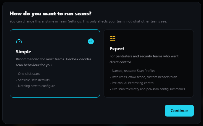 decloakdev's tweet photo. We've just launched "Expert Mode" on Decloak, so cybersecurity and pentesting professionals have full control over how our agentic security scans work! https://t.co/2ZKqzBNOjI