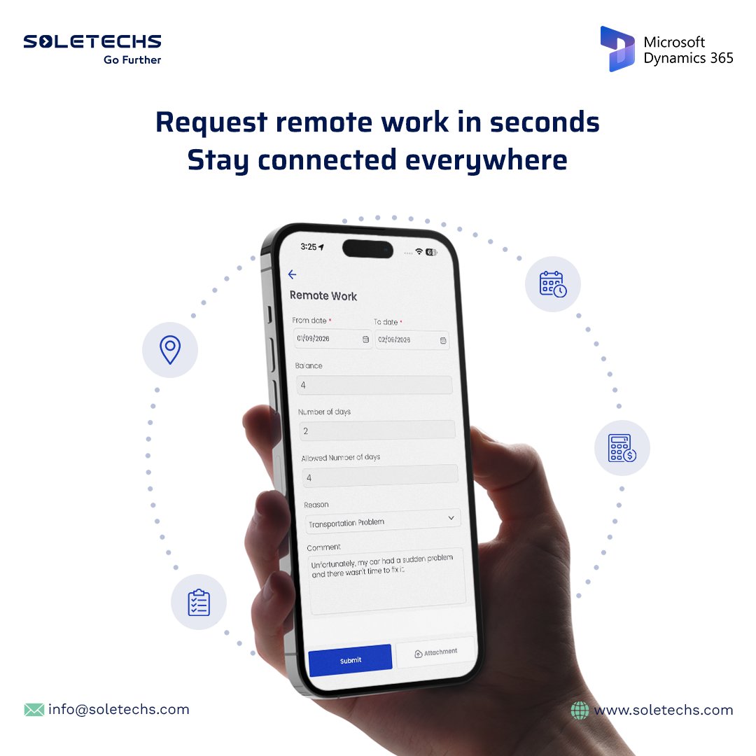 Soletechs's tweet photo. Remote work requests at your fingertips! 💻📍
Empower your team to request, track, and manage flexible work arrangements effortlessly from anywhere.

Connect with us today to go Further:
https://t.co/XBStzTmRdB Info@Soletechs.com

#Soletechs #GoFurther #MicrosoftDynamics365 #HR https://t.co/rCVMVJxzWI