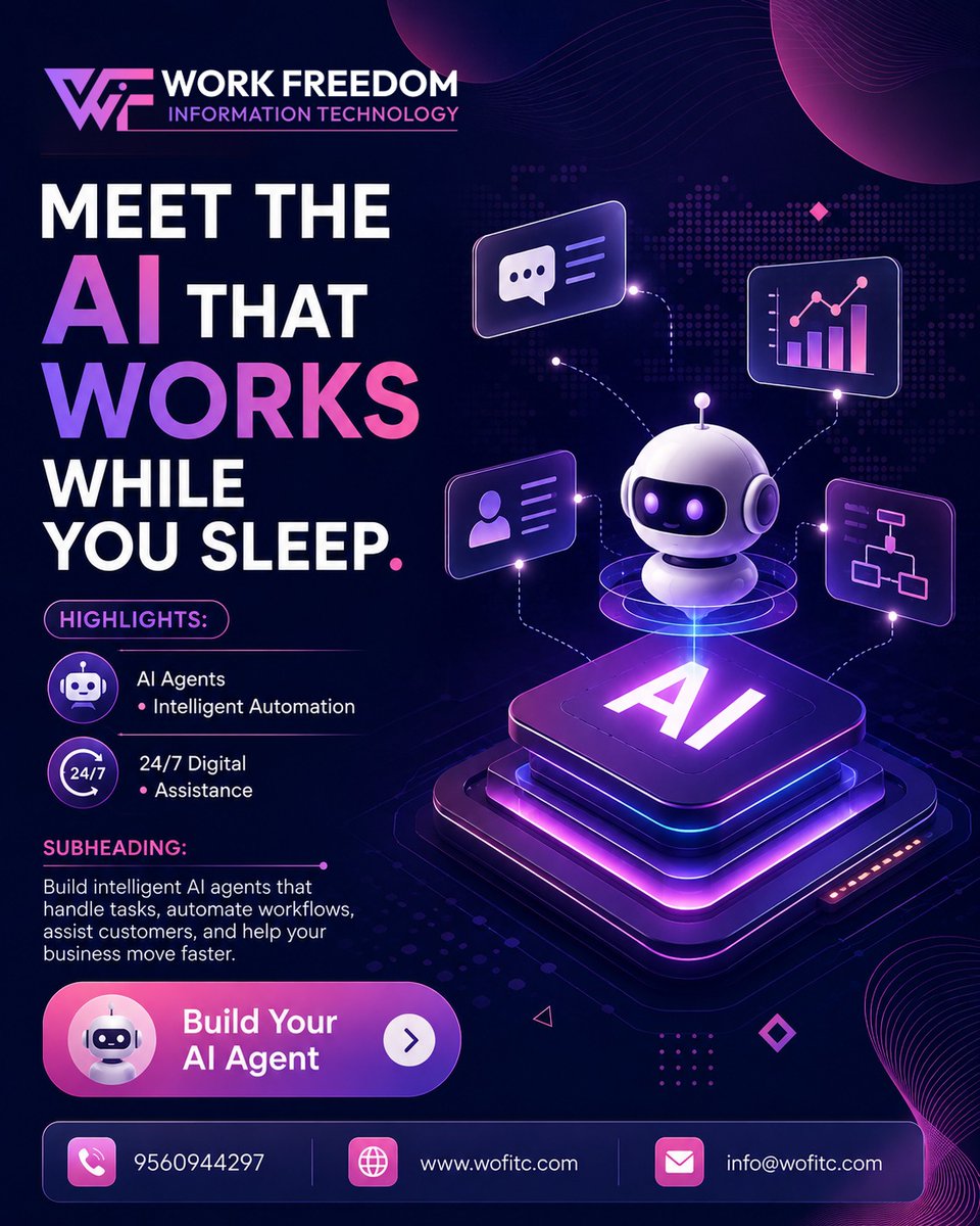 workfreedomit's tweet photo. 🤖 Meet the AI that works while you sleep.

AI Agents automate tasks, workflows &amp; customer support 24/7—helping businesses in the 🇺🇸 USA &amp; 🇦🇪 UAE work smarter and grow faster.

🚀 Build your AI Agent today.

👉 https://t.co/EnRELMHNOy

#AIAgents #AI #Automation #USA #UAE #Dubai https://t.co/Mpj7PIbbA4