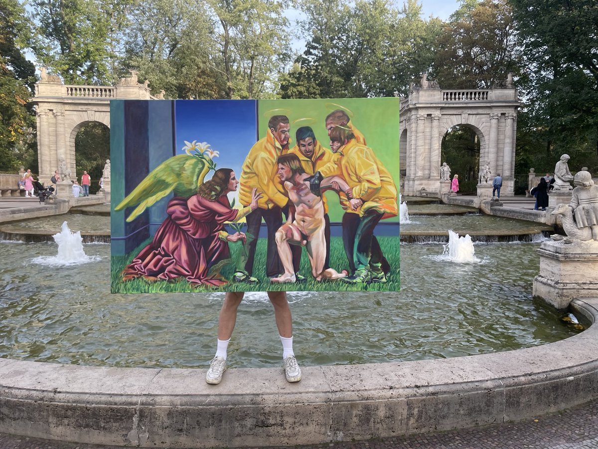 martinalapipe's tweet photo. posing with my painting “you’ve got male” https://t.co/kulvF8YVyW