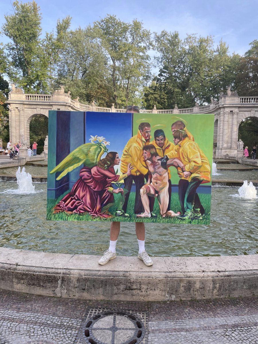 martinalapipe's tweet photo. posing with my painting “you’ve got male” https://t.co/kulvF8YVyW