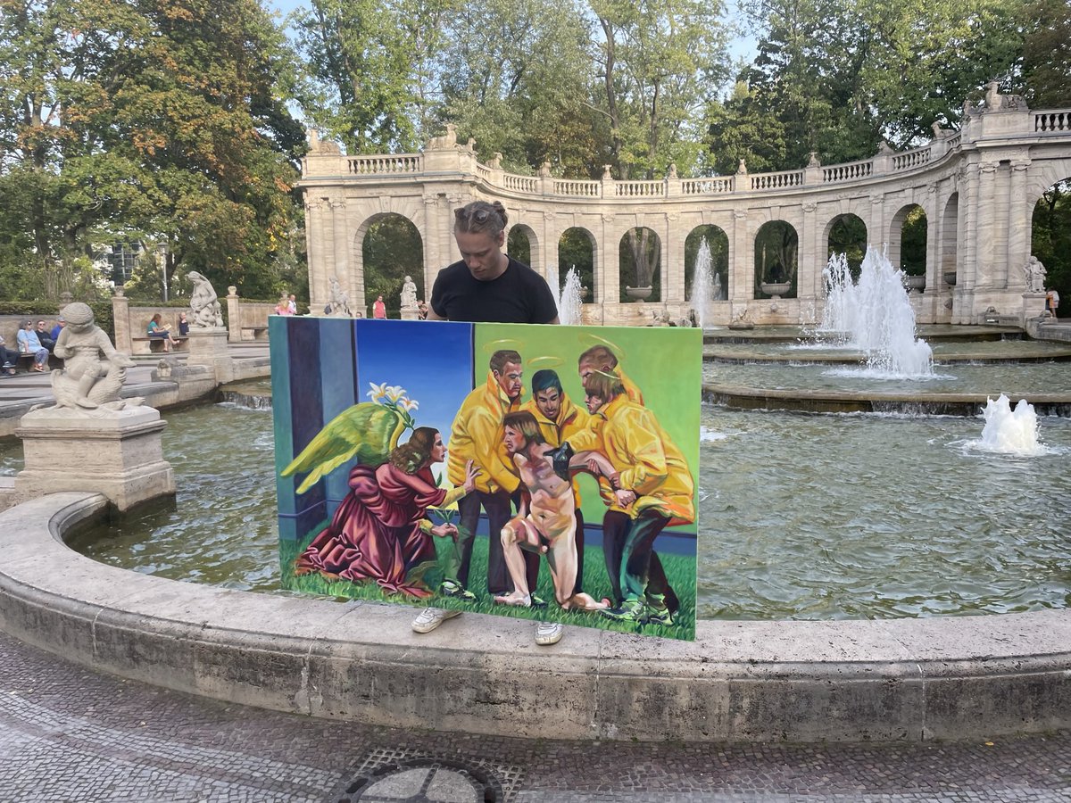 martinalapipe's tweet photo. posing with my painting “you’ve got male” https://t.co/kulvF8YVyW