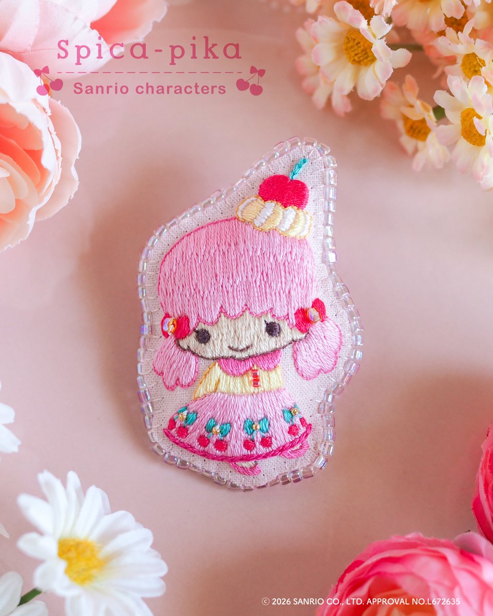spicapika077's tweet photo. サクランボをイメージしたコーデに身を包んだ
リトルツインスターズの刺繍ブローチ🍒

ララはサクランボのスカートと
リボンでおめかし🍒🎀

素敵でしょ？💕

ぜひ会場でご覧くださいね✨

🍒Hello ISETAN Hello Sanrio characters🍒
❤️9/8(火)〜13(日)
❤️伊勢丹新宿店 本館6階 催物場 https://t.co/U7s3tYqP9O