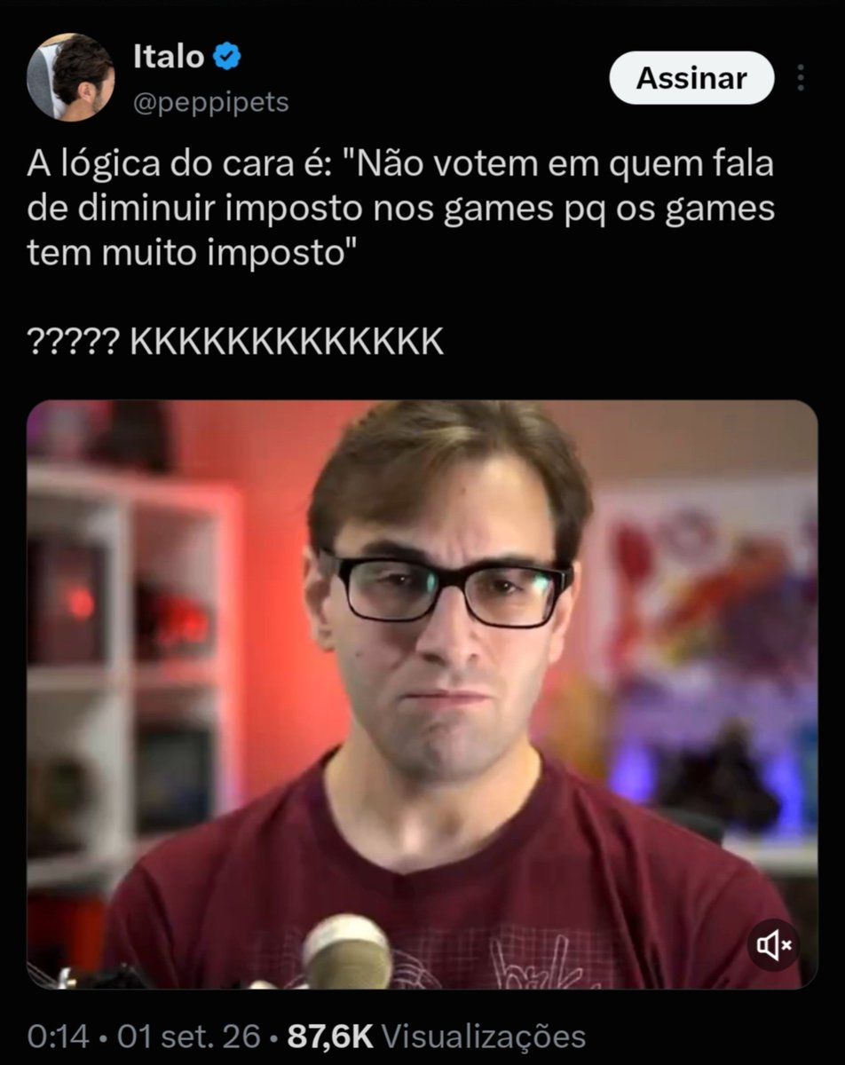 levisback's tweet photo. O melhor discurso do Gaulês é quando ele fala que o pobre tem tudo aquilo que o capitalismo pode oferecer, TV, celular, carro, videogame etc., mas, por outro lado, não tem praticamente nada daquilo que o governo deveria oferecer, como saúde, segurança e educação.

Antes de eu nascer já era assim. Hoje continua sendo assim e vai continuar sendo. 

A única forma de escapar disso é fazendo o que esse hipócrita fez, vazar desse lixo.

Até lá, se um político puder ao menos diminuir os impostos sobre produtos importados que sequer são produzidos no Bostil, esse cara merece sim o seu voto. O Estado bostileiro já provou ao longo de décadas que a única coisa boa que ele é capaz de fazer é não atrapalhar a sua vida, de resto esquece, vão sugar até seu último centavo sem entregar nada de volta.

Esses caras não têm o mínimo de misericórdia com o próprio público, bicho. É um nível de egoísmo que chega a ser patológico. Como esse tipo de coisa não atinge diretamente a vida deles, foda-se o resto. O importante é manter o público sem nada mesmo para não perder audiência.

Afinal, quem compra um videogame, monta um PC gamer não perde mais tempo assistindo ao conteúdo merda deles.