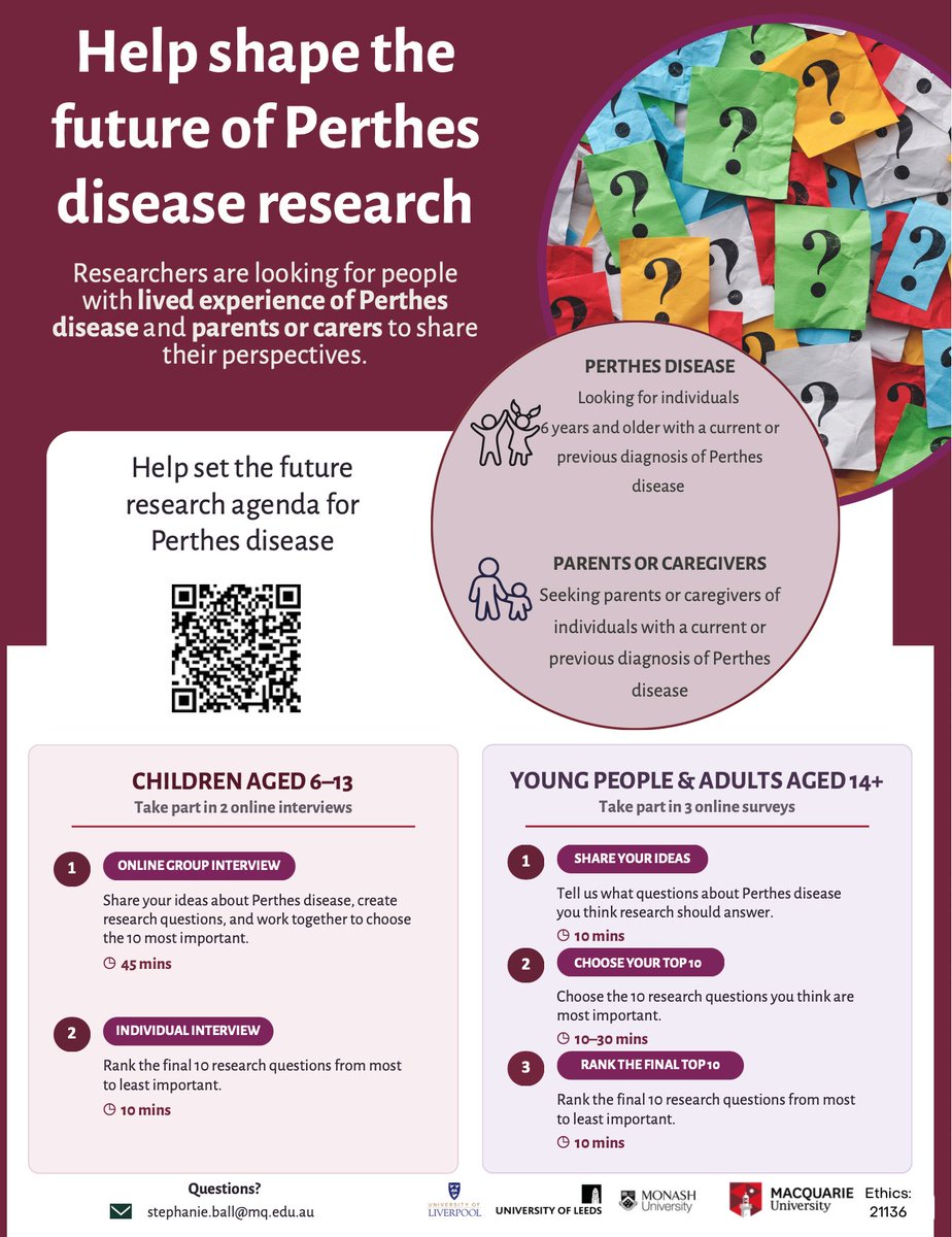 STEPS_Charity's tweet photo. What should Perthes' disease research be asking next?🦴💭

👨‍👩‍👧Do you/your child have Perthes' disease, or had it in the past?

👩‍⚕️Are you a healthcare professional who cares for children with Perthes' disease?

👉 Help shape future research
https://t.co/PVIJaPOzcw

#PerthesDisease https://t.co/ZhtxSnyyzV