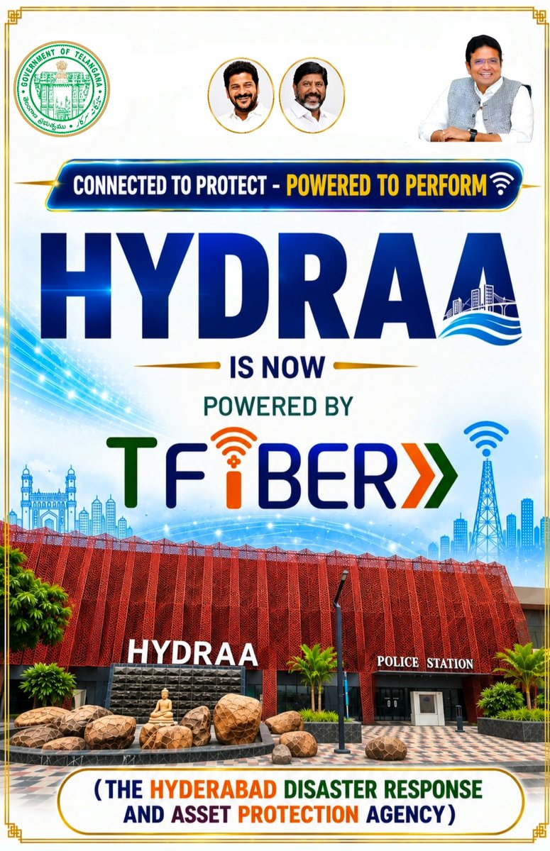 tfiberofficial's tweet photo. HYDRAA is now connected with T-FIBER! 🚀
Powering smarter disaster response, stronger asset protection & a safer Hyderabad.🌐
@OffDSB @anudeepd7
@MdTfiber #HYDRAA #DigitalTelangana #tfiber #ConnectedTelangana https://t.co/9Sg3dce1Et
