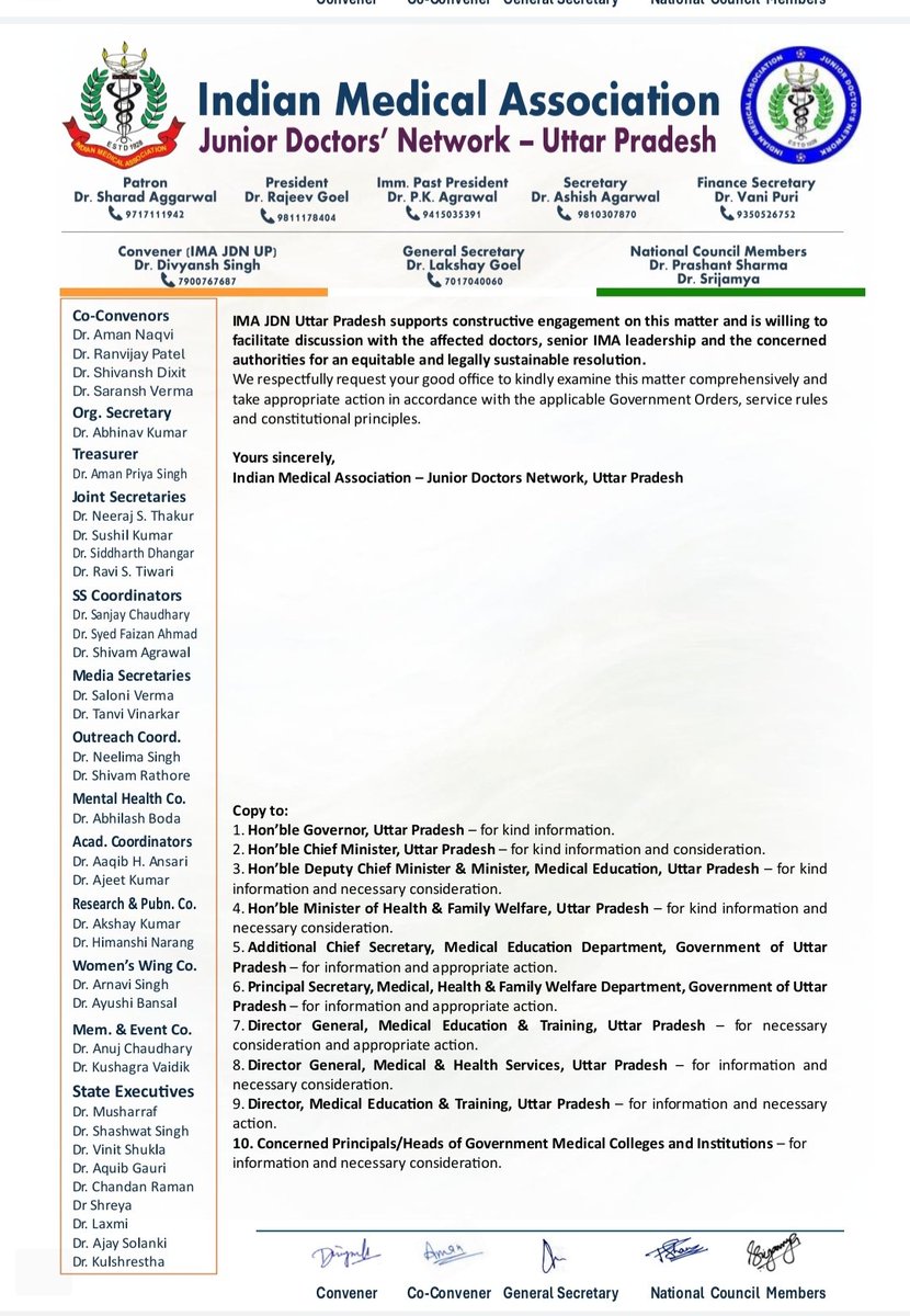 DrSaranshverma's tweet photo. 🚨 UP BONDED MBBS DOCTORS: EQUAL WORK, EQUAL PAY.

IMA JDN Uttar Pradesh has formally raised the issue of remuneration disparity among MBBS doctors serving under compulsory government service/bond obligations.

Doctors posted at CHCs/PHCs and other government institutions deserve a fair, transparent and objectively justifiable remuneration framework.

We urge the UP Government to review the existing structure and ensure parity for similarly situated doctors through due process and consultation.

Equal work deserves equal recognition.

@UPGovt @CMOfficeUP @brajeshpathakup @mohfwindia 
#UPBondedDoctors #MBBS #UttarPradesh #MedTwitter