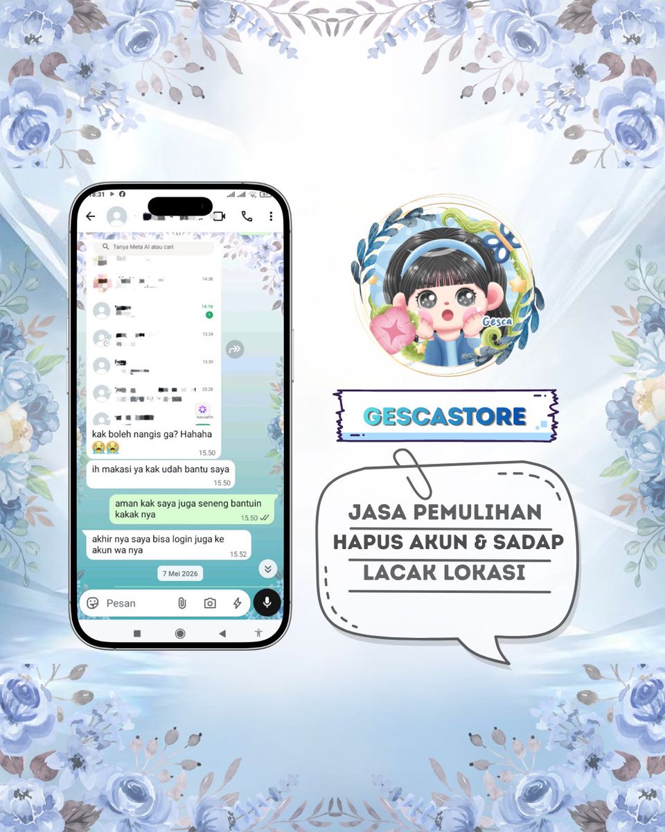 eclaisy's tweet photo. JASA RECOVERY &amp; DELETE ACCOUNT

☽JASA PEMULIHAN AKUN/JASA BALIKIN AKUN/JASA PULIHKAN AKUN☾˚｡⋆
✿JASA SADAP WA ✿
❁JASA HAPUS AKUN ❁
✦JASA LACAK LOKASI/PEMULIHAN AKUN,EMAIL,INSTAGRAM,FACEBOOK,
TWITER,TIK TOK DLL✦𖤍𖤍

↬⋆˚ HUBUNGI WHATSAP DI BIO ↬⋆˚
#zonauangㅤ https://t.co/Uhw6XvjPIu