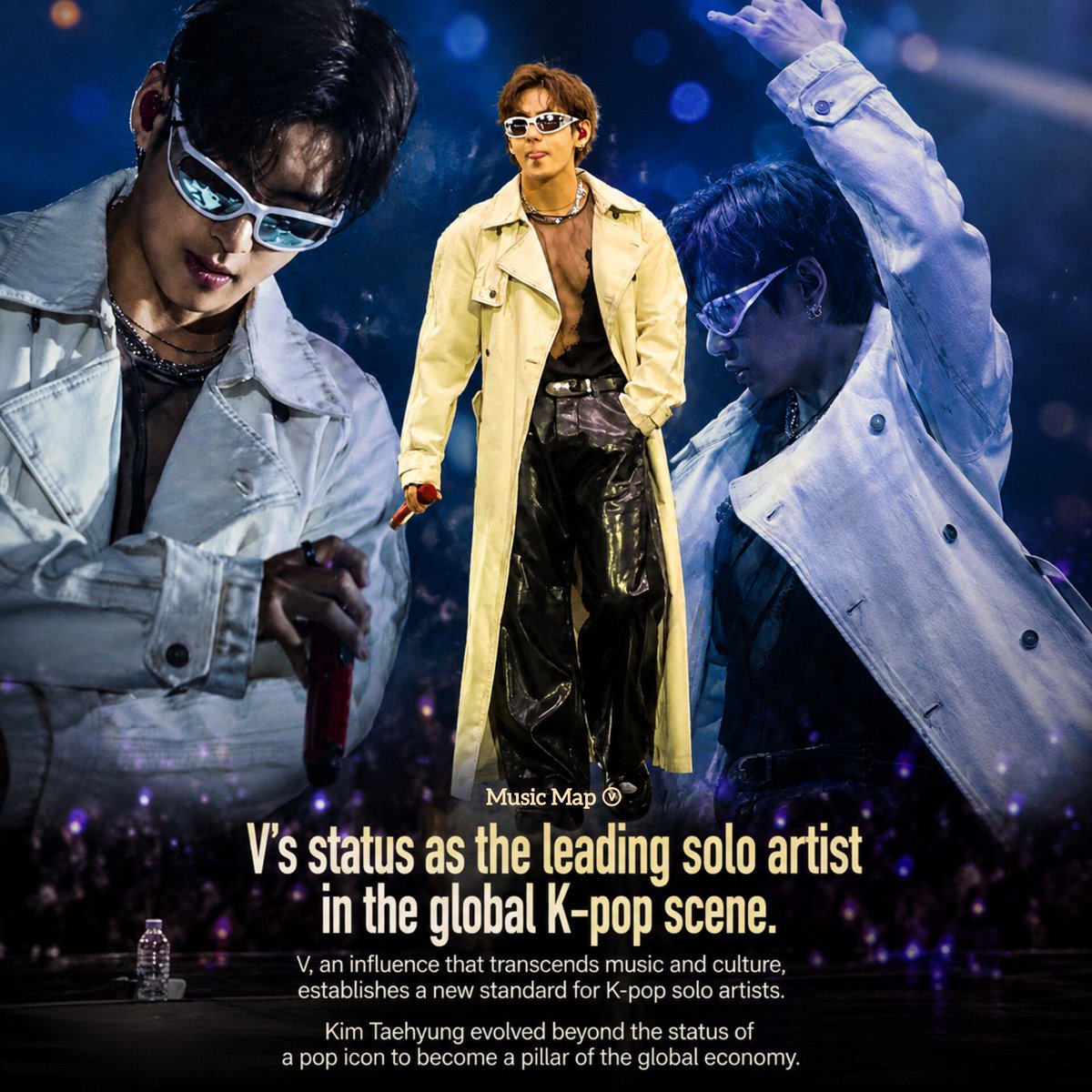 musicmapv's tweet photo. “V’s status as the leading solo artist in the global K-pop scene.” - “V, an influence that transcends music and culture, establishes a new standard for K-pop solo artists.”

Engaging in the comparison game pushed by haters is, honestly, a waste of time because trying to fit Kim Taehyung into the same conventional rivalries simply ignores the scale his career has reached.

Taehyung is in a league of his own. He is a reference point, he has become a standard, and after 13 years of his career, his main competition remains himself: evolving, expanding, and surpassing his own limits.

While artists rise and disappear at the speed of trends, Kim Taehyung remains. He remains relevant, influential, and capable of dominating conversations, markets, platforms, and cultural spaces. He is called the idol of idols, an icon of the 21st century, and one of the most influential faces of his generation. And that kind of stature is not sustained by a few months of hype. It has been thirteen years at the center of the global scene, and he still continues to find new ways to expand his presence.

Market analysts have summarized this dimension in striking terms: “Kim Taehyung has evolved beyond the status of a pop icon to become a pillar of the global economy.” His trajectory has also been described through “V’s status as the leading solo artist in the global K-pop scene,” while his power is associated with his musical influence and a solo career marked by record-breaking achievements.

Another analysis goes even further: “V, an influence that transcends music and culture, is setting a new standard for K-pop solo artists.” His approach has become a valuable reference for contemporary artists seeking a balance between popularity and artistic expression. In other words, Taehyung is no longer simply part of the conversation about influence — he has become one of the standards others look to and follow. His artistic identity, his creative choices, and the way he has built his career have positioned him as a reference point for idols and artists navigating their own paths.

And perhaps that is precisely the answer to those who insist on comparisons. Taehyung has built a path that does not depend on following ready-made formulas. His musical approach prioritizes artistic identity, creative choices, and personal expression rather than simply chasing commercial strategies. He moves with artistic and creative autonomy, even when he does not have the kind of corporate and promotional support that often drives careers in the global market.

That is why constantly comparing him to any other artist reduces a trajectory that has already moved beyond this kind of competition. Kim Taehyung does not need to be placed against anyone to prove his relevance. His numbers, his influence, his longevity, and his ability to move across music, fashion, culture, and the marketplace already tell that story.

So, there is no point in playing the haters’ game. They need comparisons because they are still trying to measure Taehyung with an ordinary ruler. But V stopped fitting within that framework a long time ago. He does not compete to earn a place.

Kim Taehyung is the benchmark, the reference, and increasingly, the standard by which other idols and artists are measured.

🔗https://t.co/UBOXlSiIgg

🔗https://t.co/pjRpcfyu5j